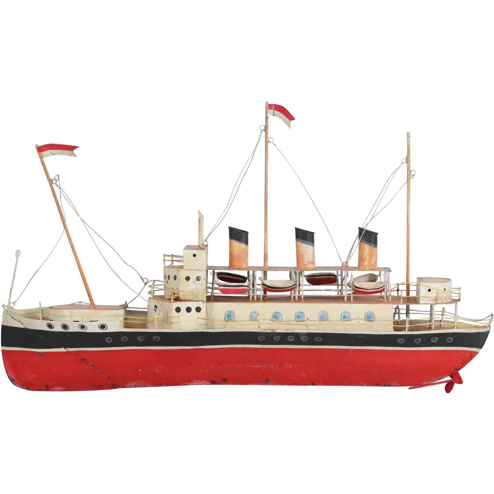 All Tin Ocean Liner Replica Model: All Tin Ocean Liner Replica Model. Original paint finish. size: 16 h 23 w