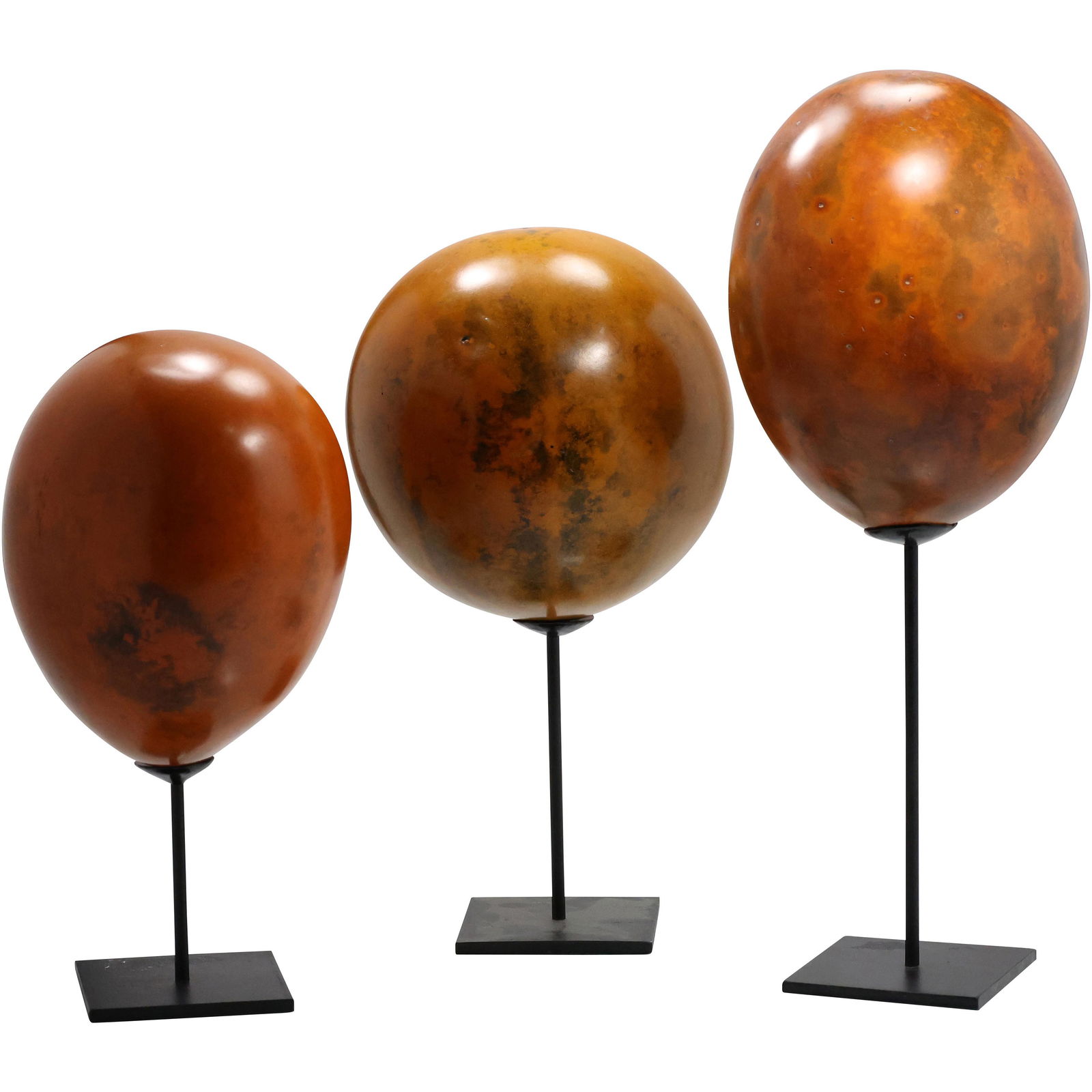 3 Assorted Egg Sculptures on Wood Stands Bronze Patina (1 of 5)