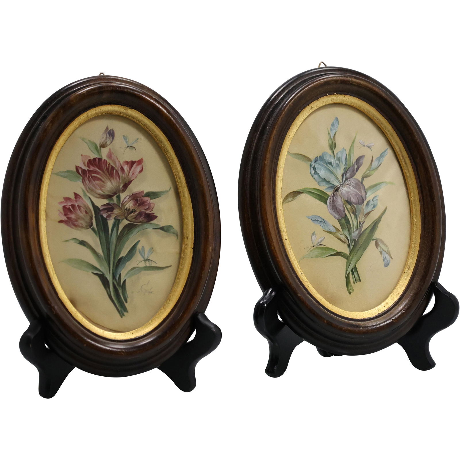[2] Oval Walnut Miniature Frames Botanical Floral Print (1 of 4)
