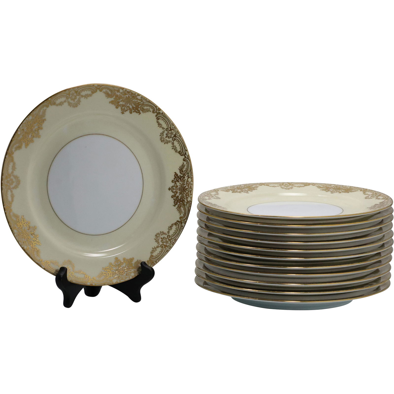 12 Noritake Gainford Porcelain Dinner Plates Gold Rims (1 of 3)