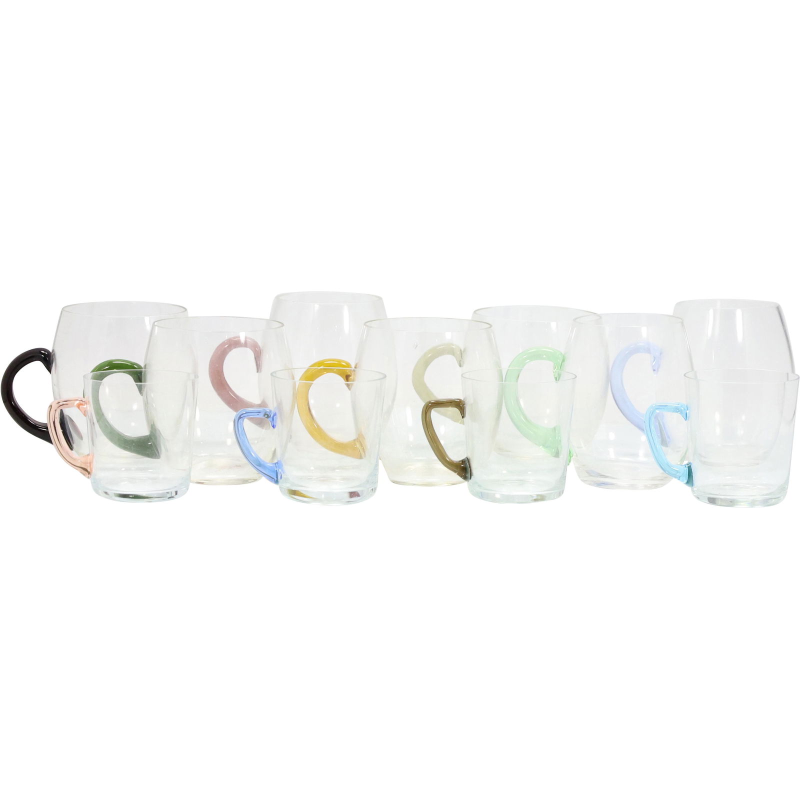 11 Assorted Glass Mugs with Different Color Handles (1 of 5)