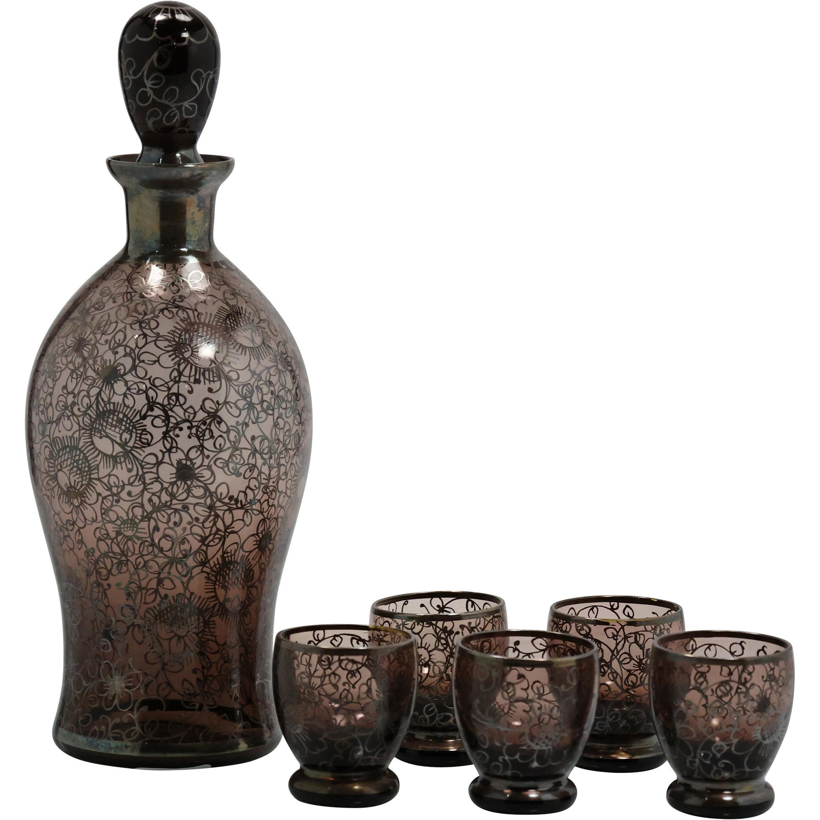 Silver Overlay Purple Amethyst Decanter & 5 Cordials (1 of 6)