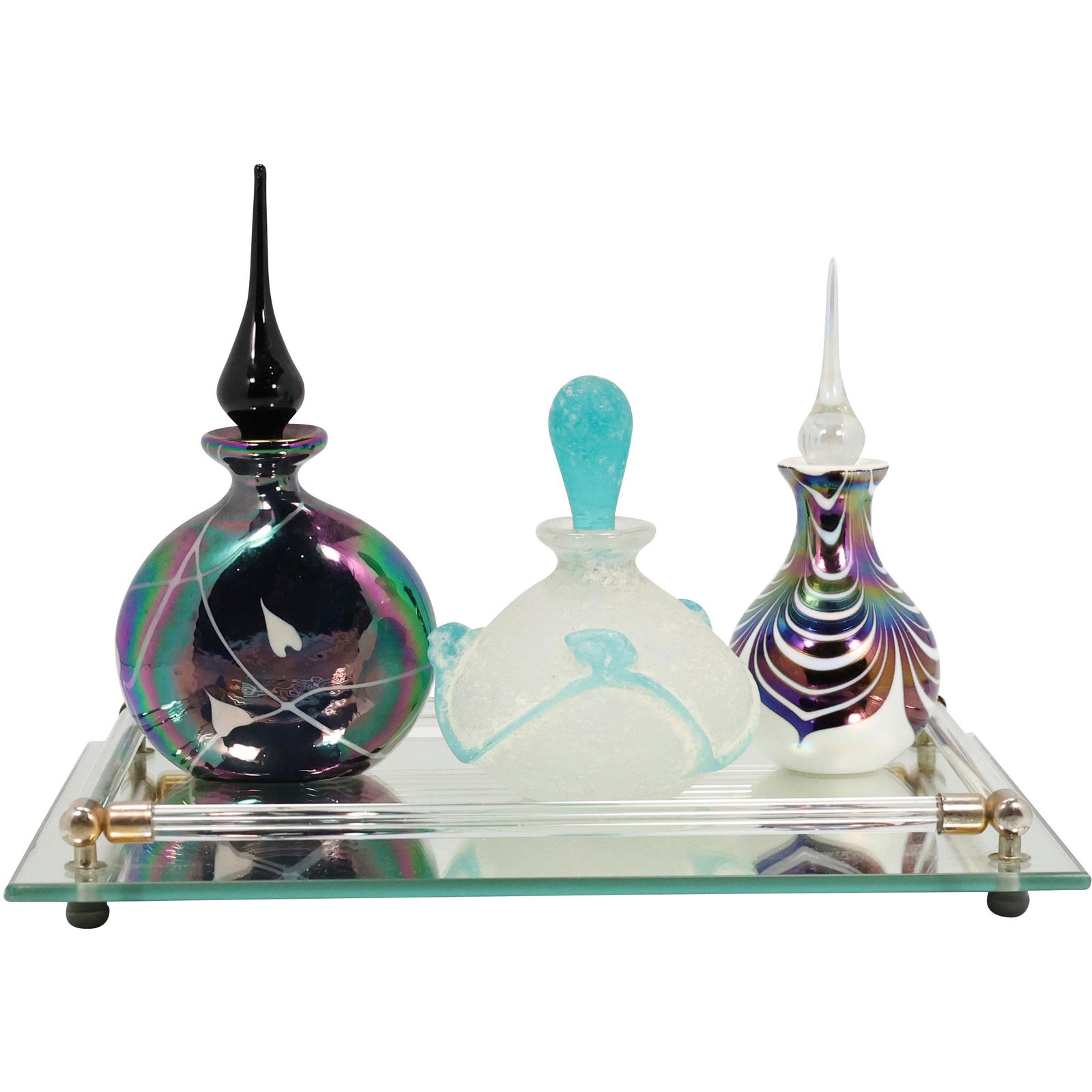 3 Assorted Art Glass Perfumers on Mirror Tray (1 of 19)