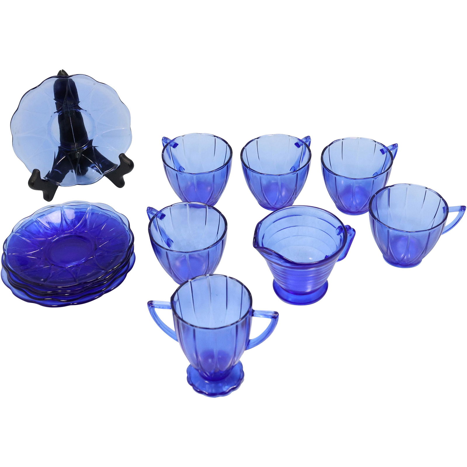 13 Pcs. Cobalt Blue Plates, Cups, Sugar & Creamer (1 of 13)