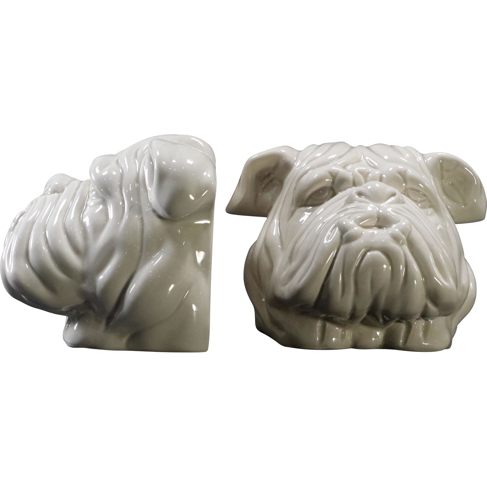 Fitz and Floyd White Ceramic Bull Dog Head Bookends (1 of 9)