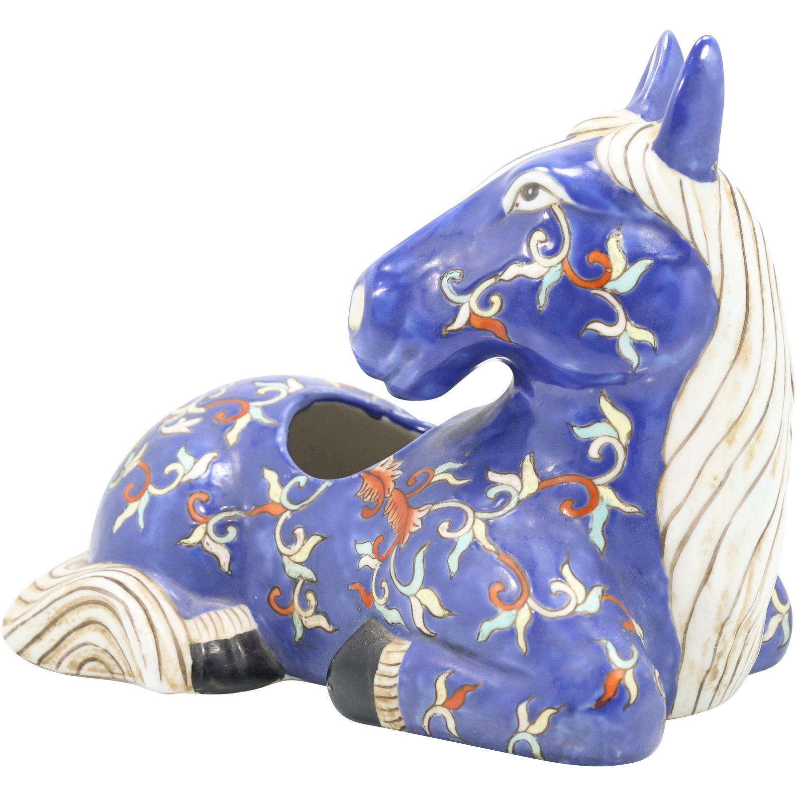 Chinese Porcelain Blue Reclining Horse Figure Planter (1 of 11)