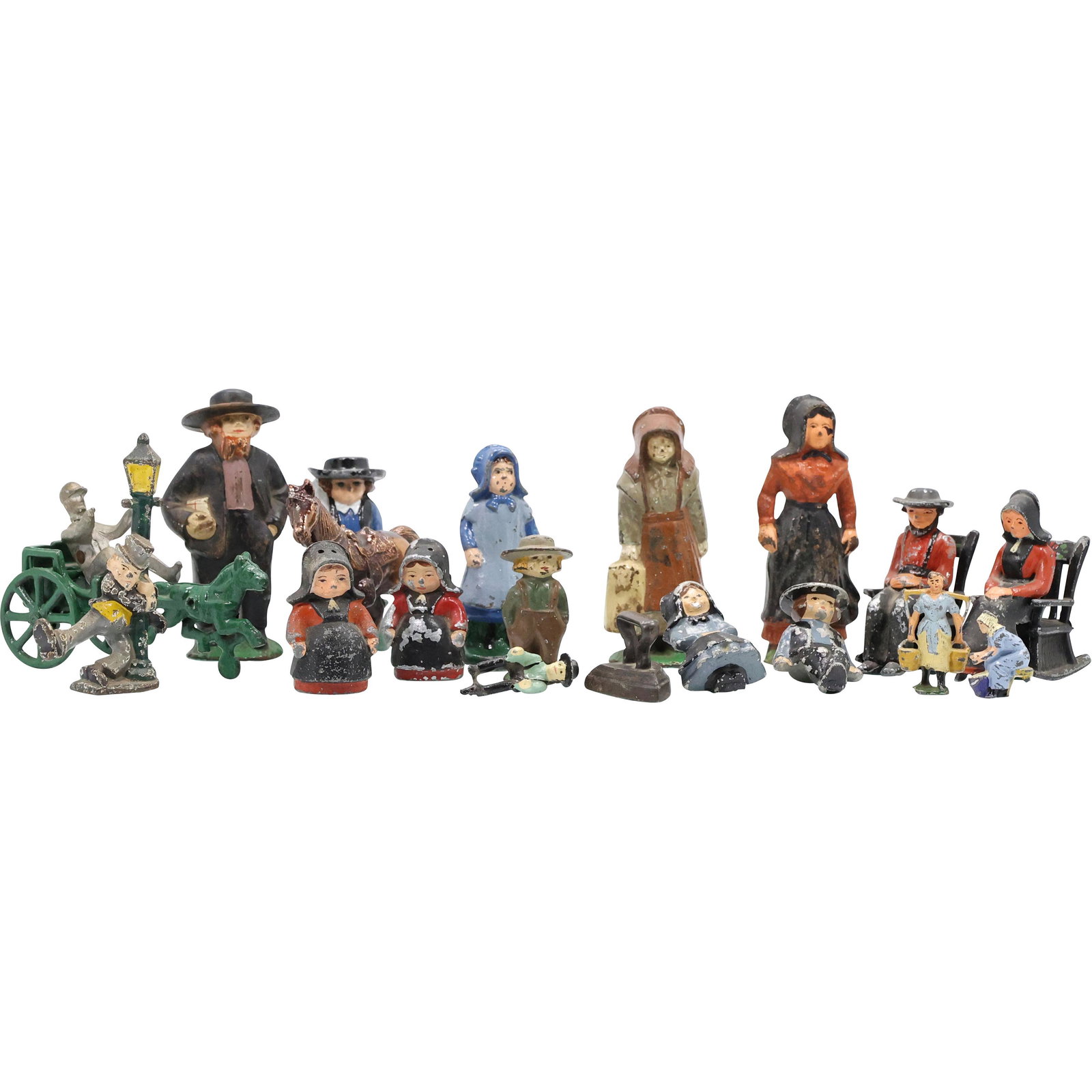 18 Assorted Cast Metal Figures, Amish, Sulky, Sad Iron (1 of 14)