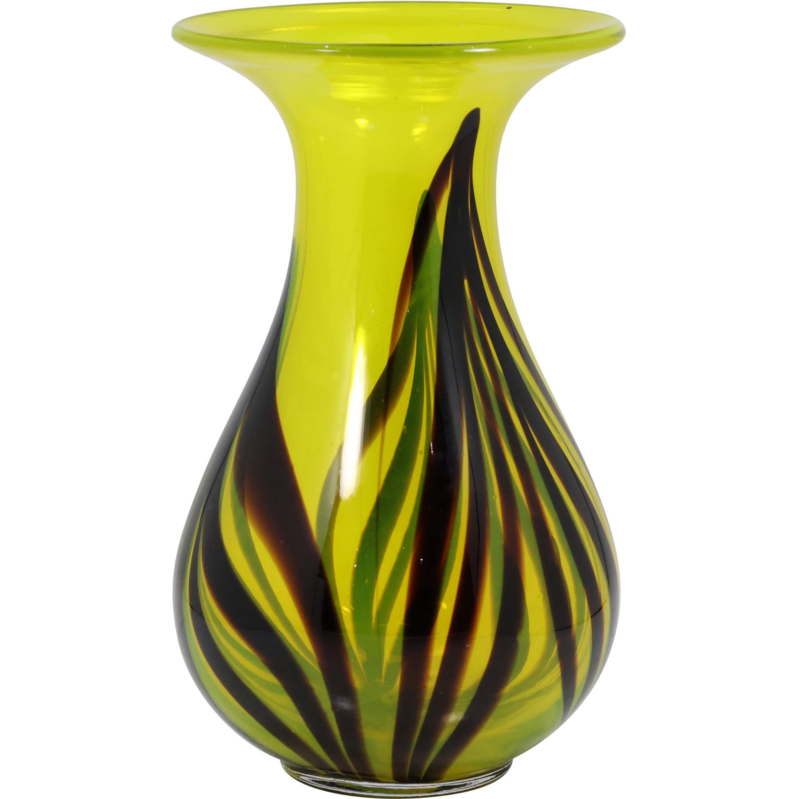 Bright Yellow Art Glass Vase with Pull Feather Design (1 of 4)