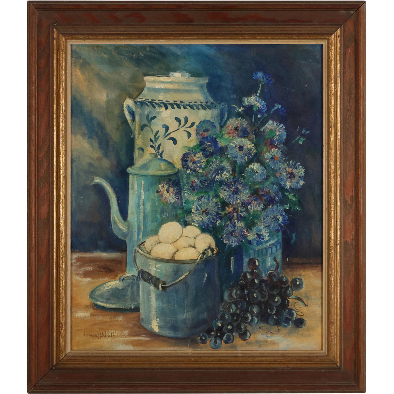 Frances Schmidt, Vintage Oil/b Still Life Blue Flowers (1 of 14)