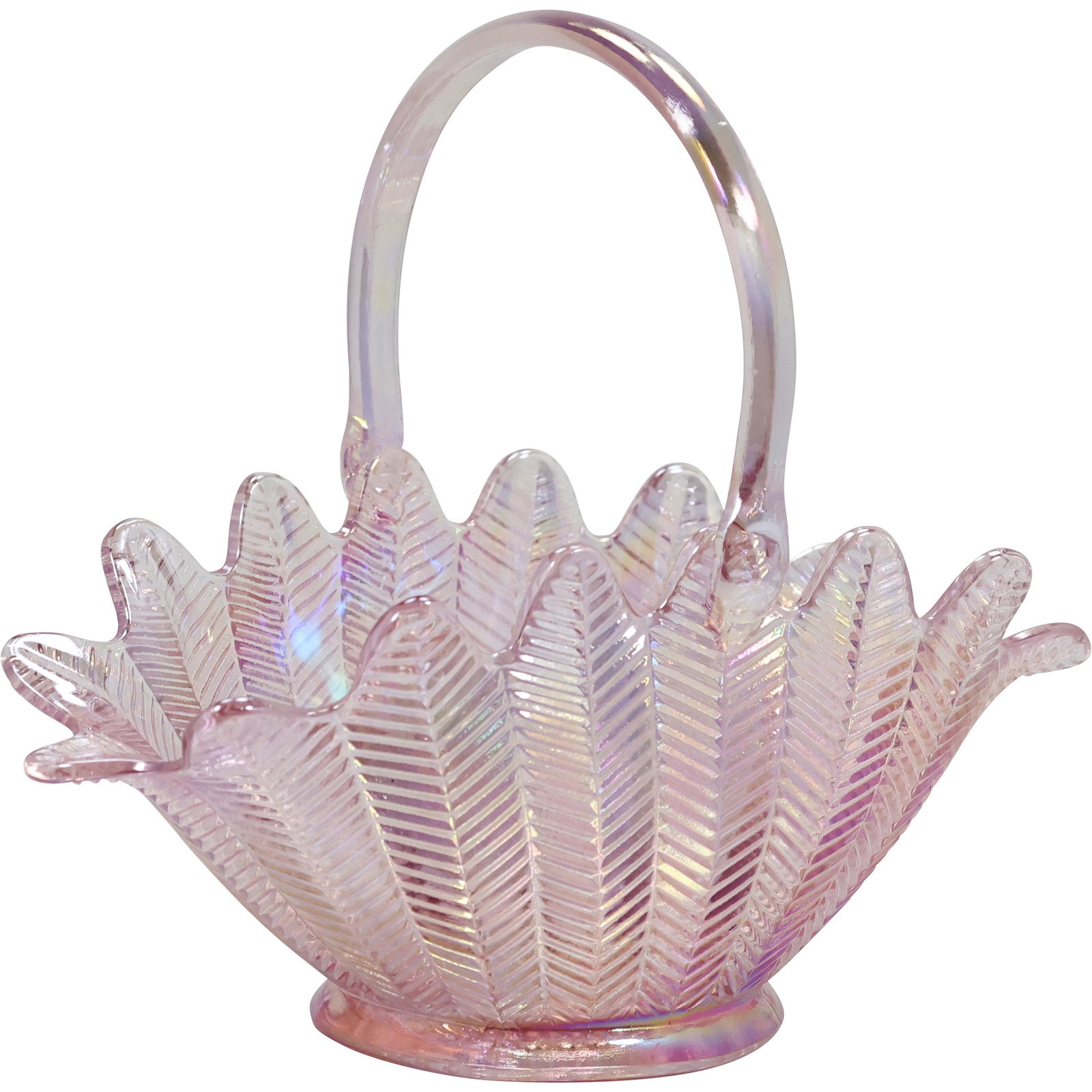 L E Smith, Pink Iridescent Glass Basket (1 of 7)
