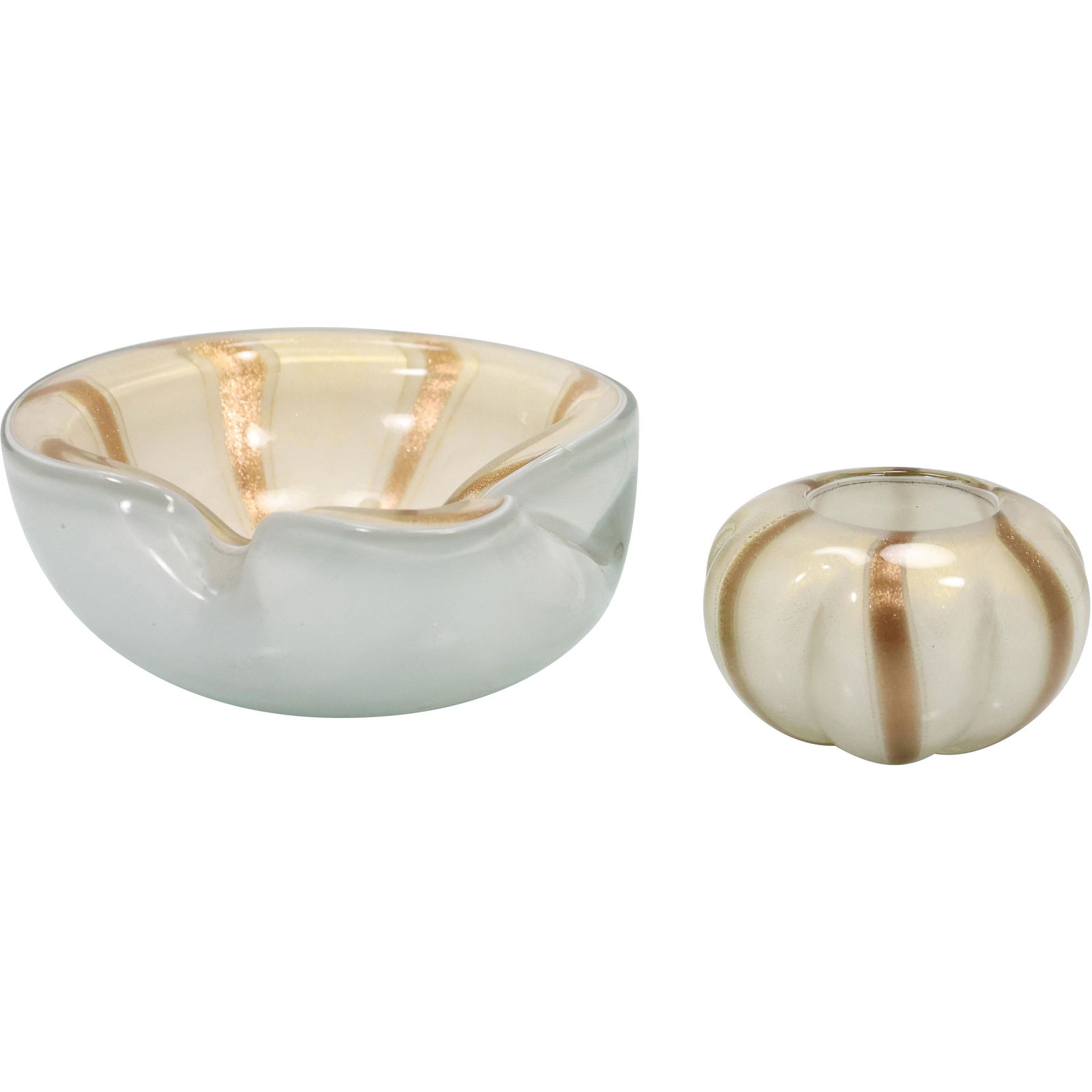 [2] Murano Gold Striped Bowl and Vase with Gold Dust (1 of 5)