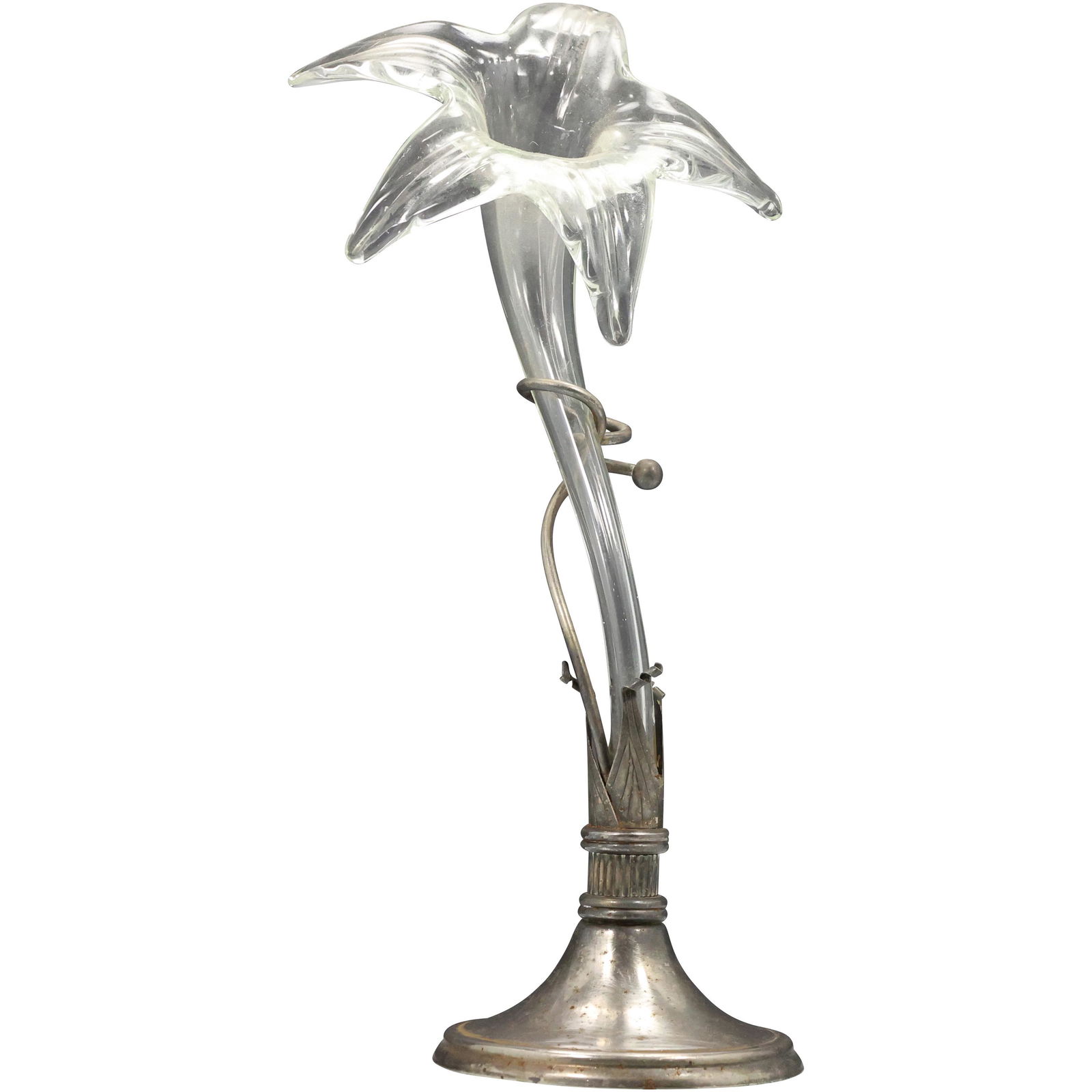 Glass Flower Form Vase in a Silver Plate Base Holder (1 of 11)