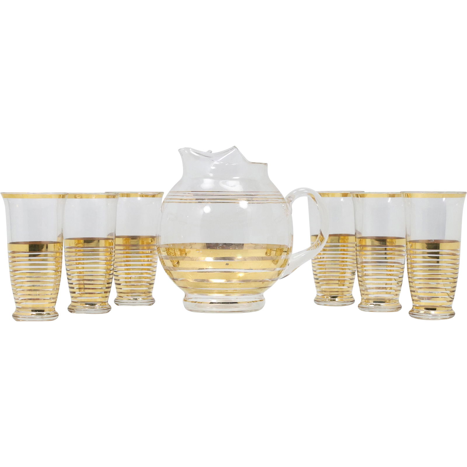 Mid-Century Modern Gold Stripes Lemonade Pitcher Set (1 of 7)