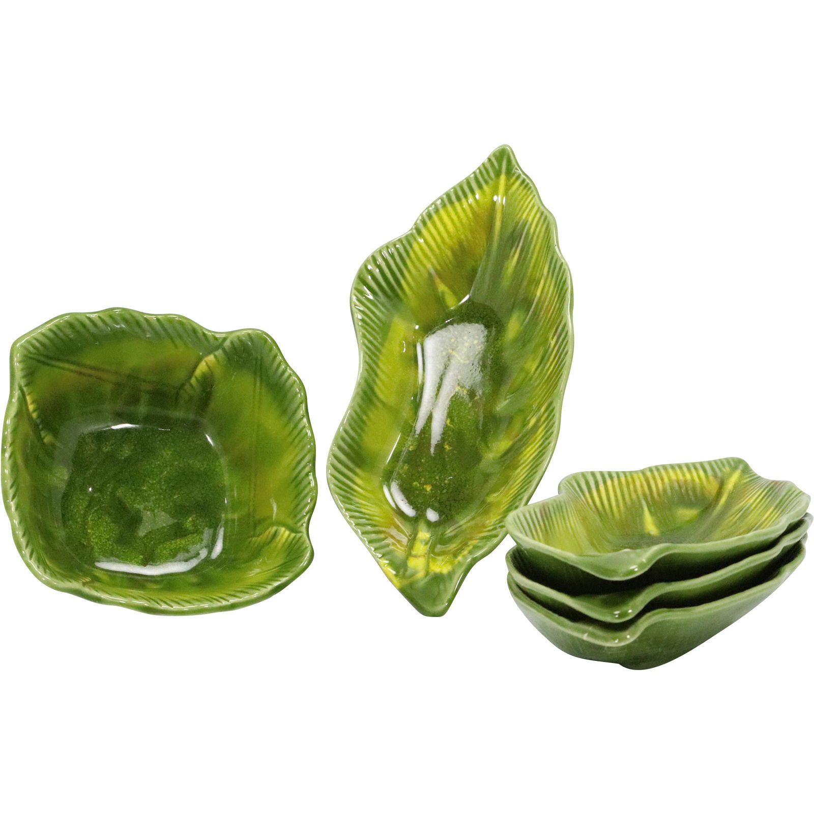 Cal Style, [5] Green Ceramic Cabbage Leaf Bowls, Dishes (1 of 14)