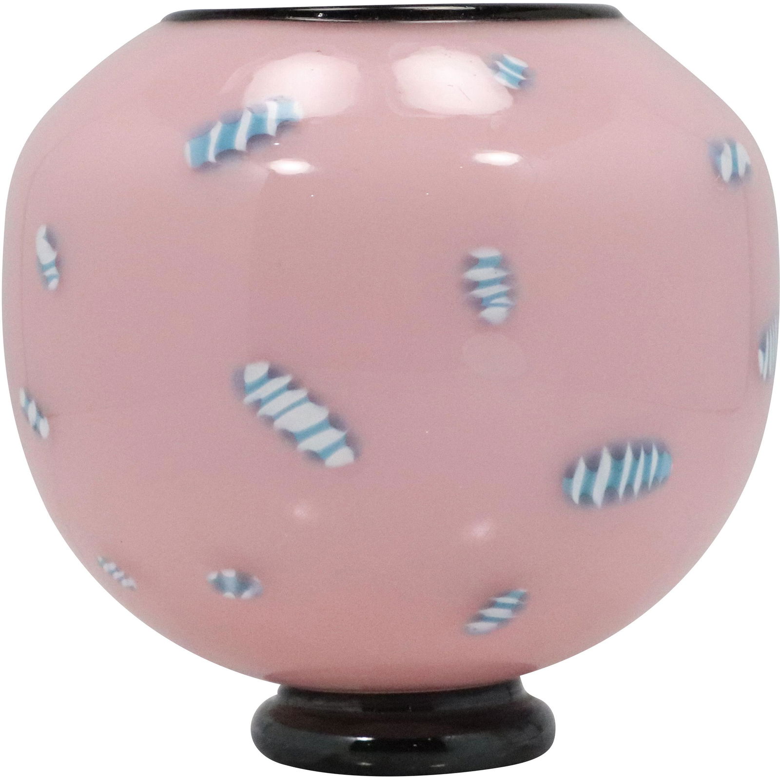 Unique Pink Murano Round Glass Vase on Pedestal Base (1 of 9)