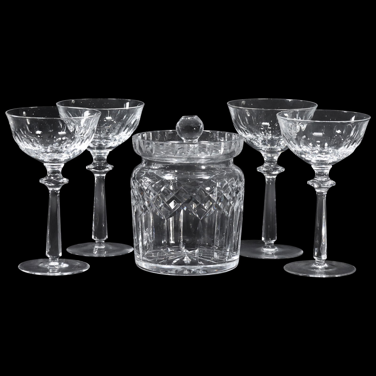 Crystal Covered Glass Jar & 4 Crystal Stemware Glasses (1 of 8)