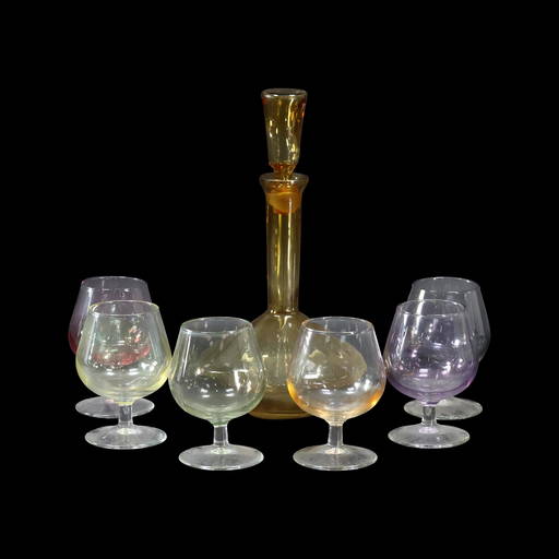 Amber Glass Decanter with 6 Colored Brandy Snifters Oct 12, 2021 Donny Malone Auctions in NY