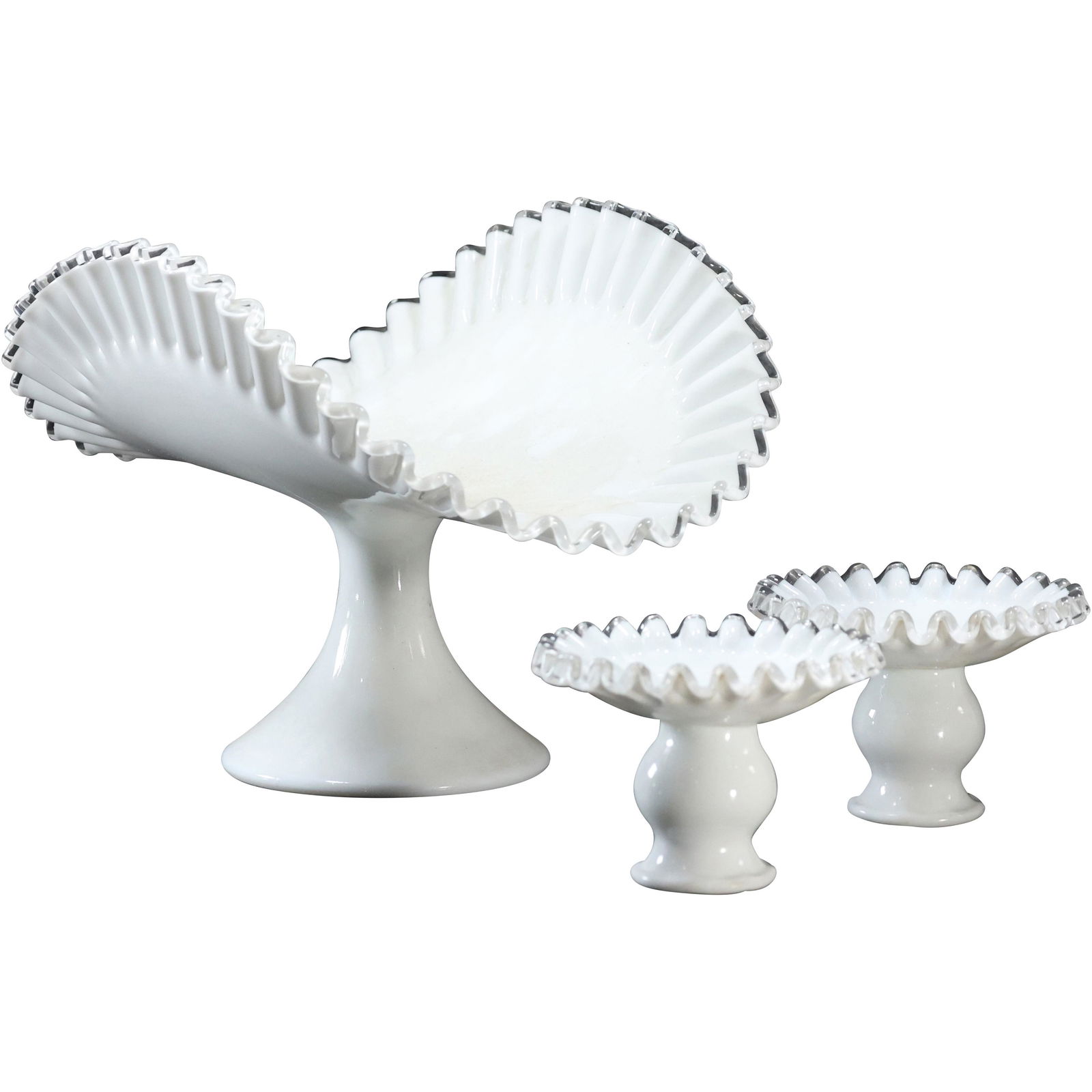 3 Pcs. Cased Milk Glass Curved Pedestal Stand, 2 Candle (1 of 7)