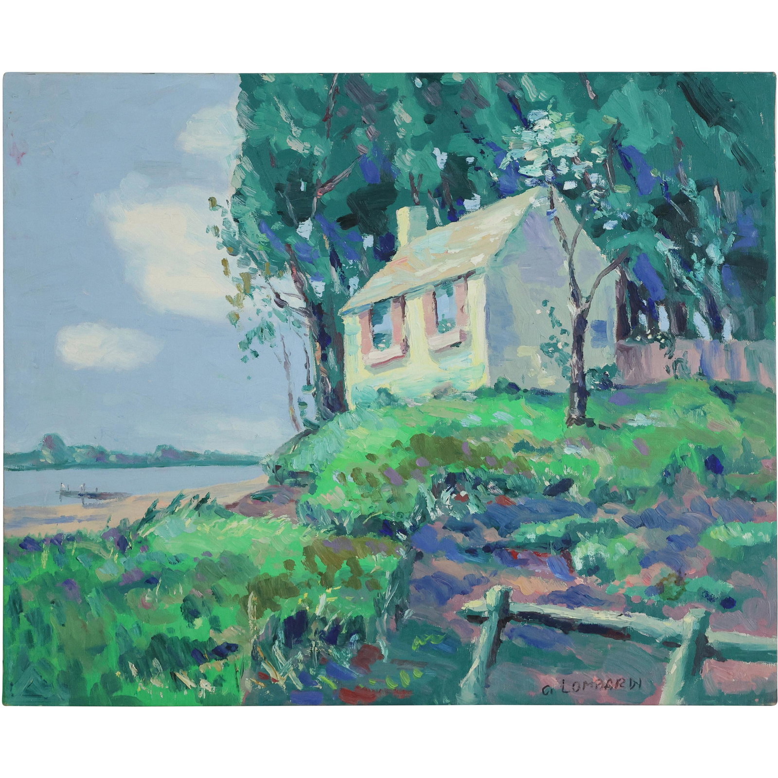 Carmen Lombardi 1922-2002 O/c Landscape Cottage on Hill (1 of 9)