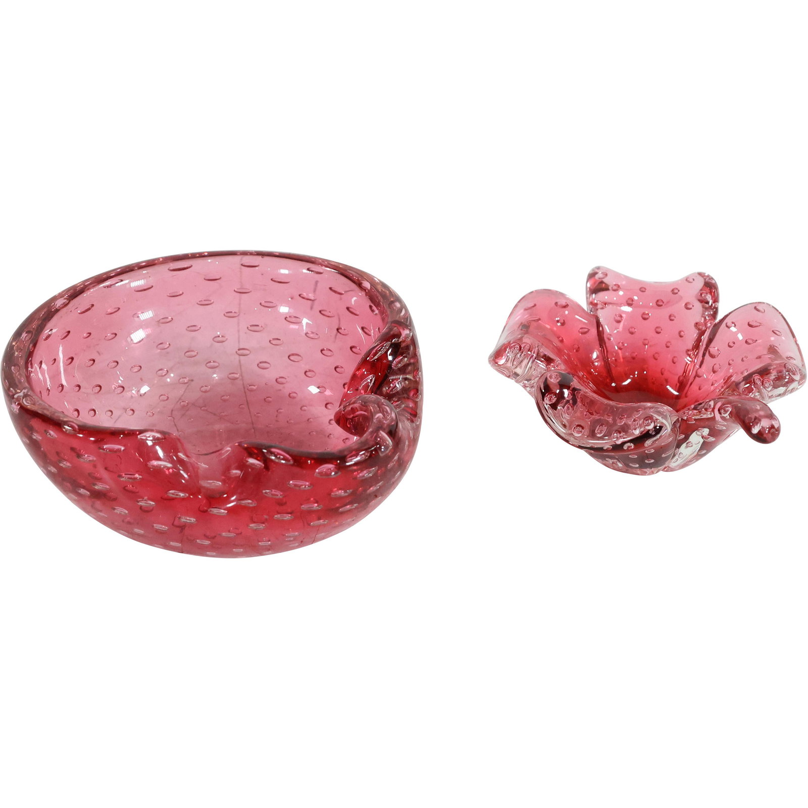 [2] Murano Cranberry Art Glass Bowls Controlled Bubbles (1 of 6)
