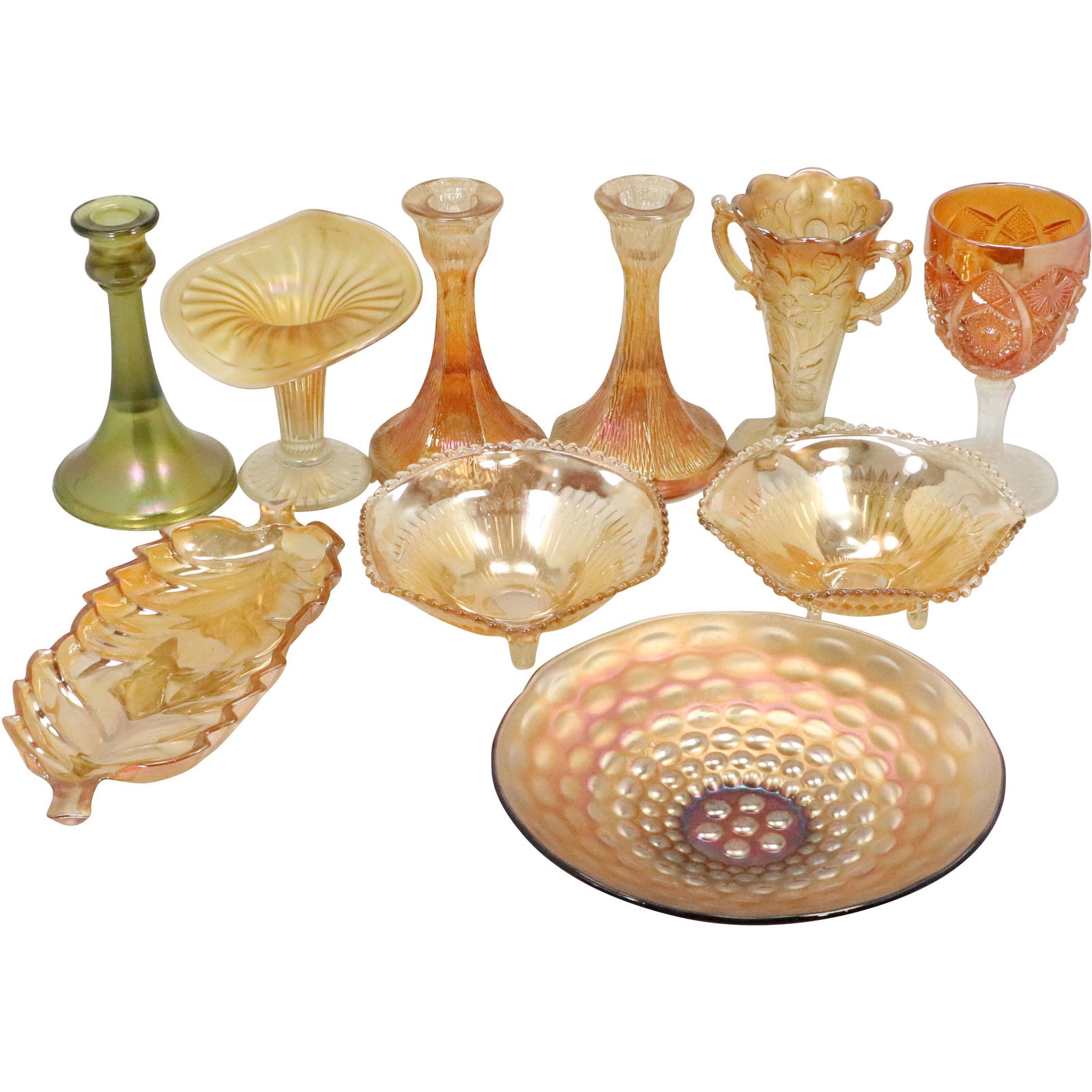 10 Assorted Iridescent Carnival Glass Items - Variety (1 of 20)