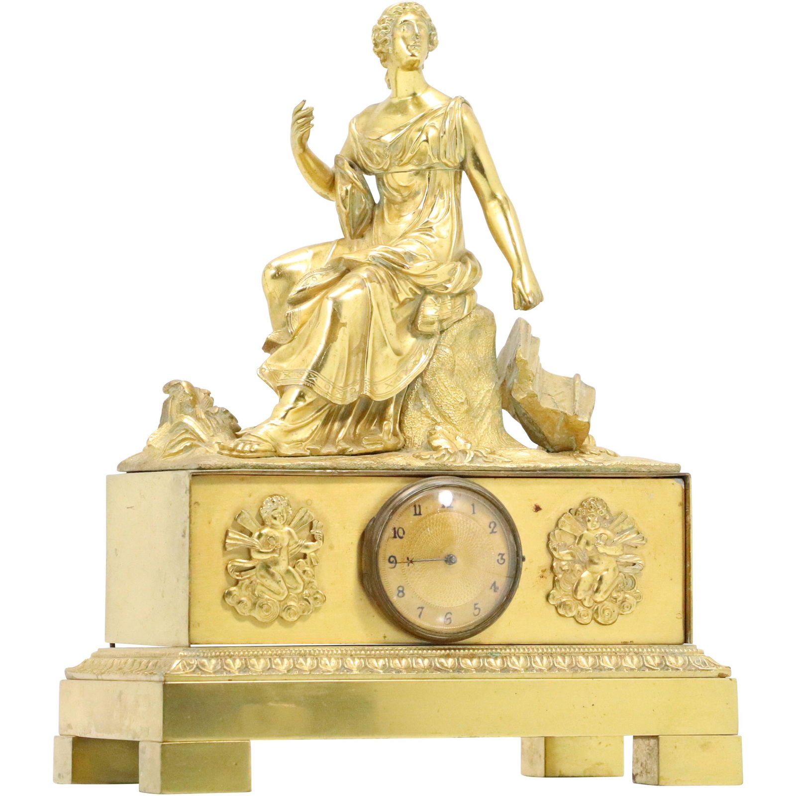 18th C Fine Gold Gilt Bronze French Empire Figure Clock (1 of 15)