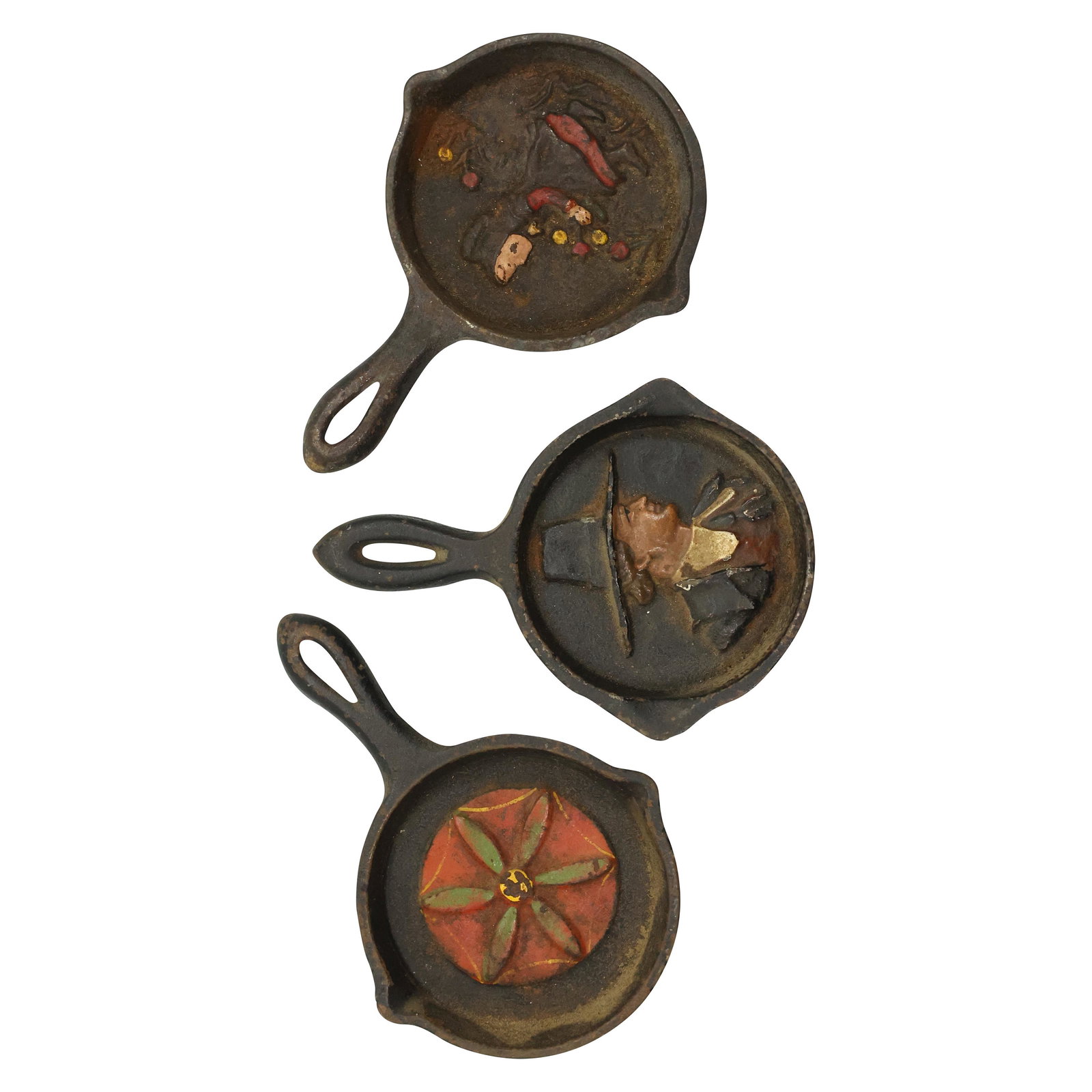 3 Assorted JOHN WRIGHT Cast Iron Miniature Skillets (1 of 6)