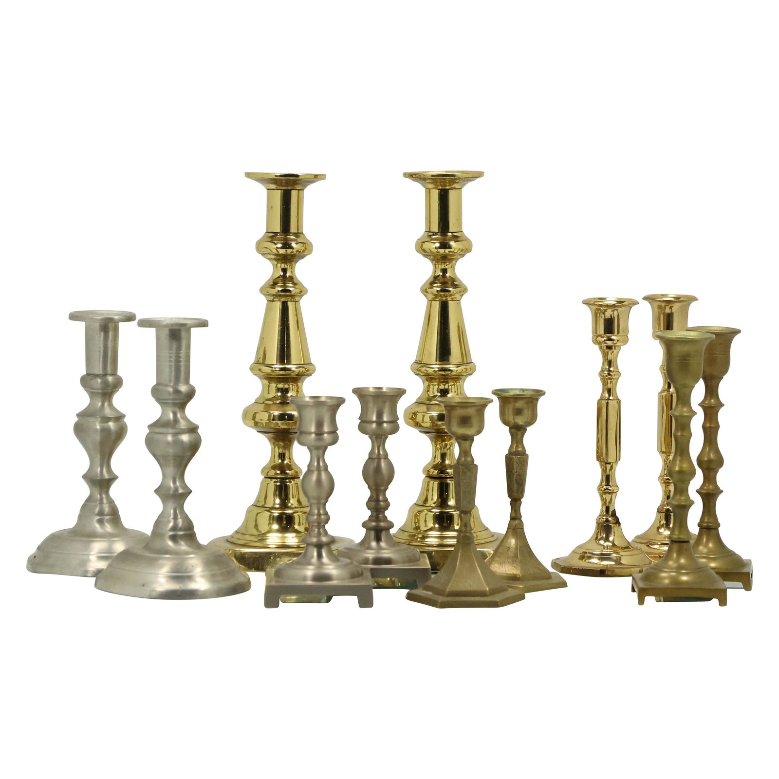 6 Pairs of Assorted Brass Candlesticks, Various Sizes (1 of 12)