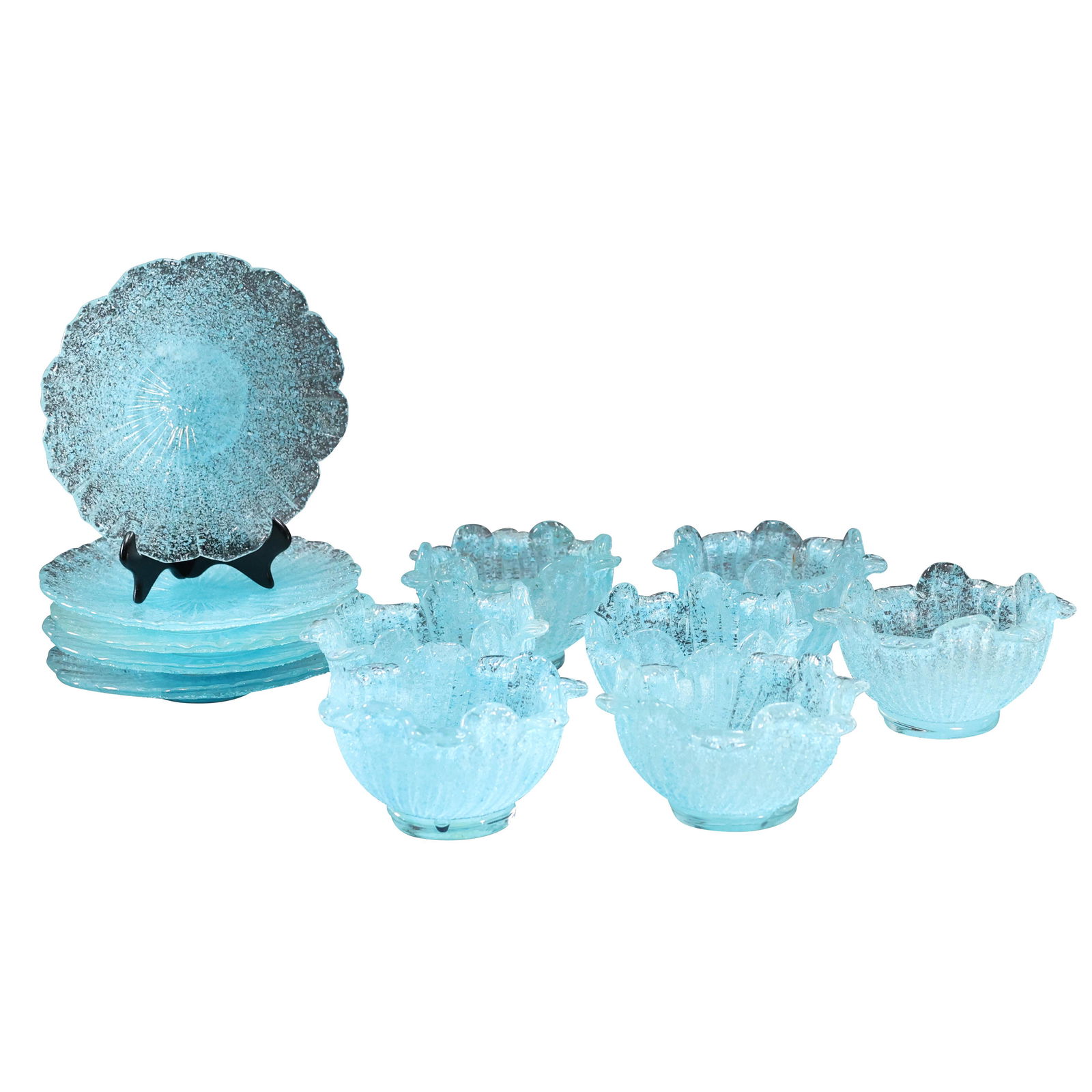 12 Pcs Blue Murano Italian Glass Berry Bowls & Plates (1 of 9)
