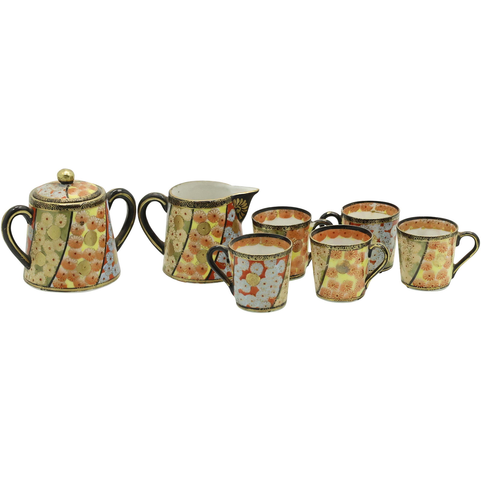 7 Pc Japanese Porcelain Sugar, Creamer & 5 Small Cups (1 of 13)