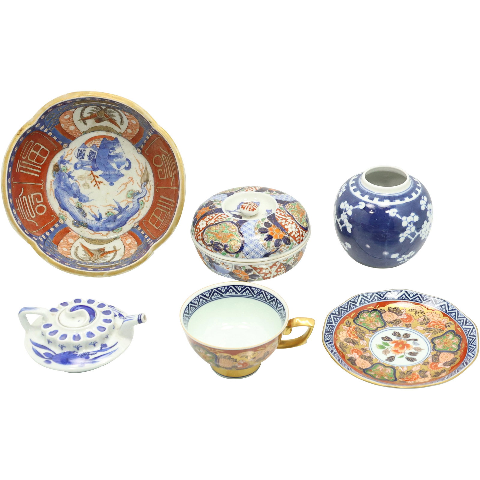 6 Assorted Oriental Porcelain Tea Pot, Rice Bowl, Dish (1 of 20)