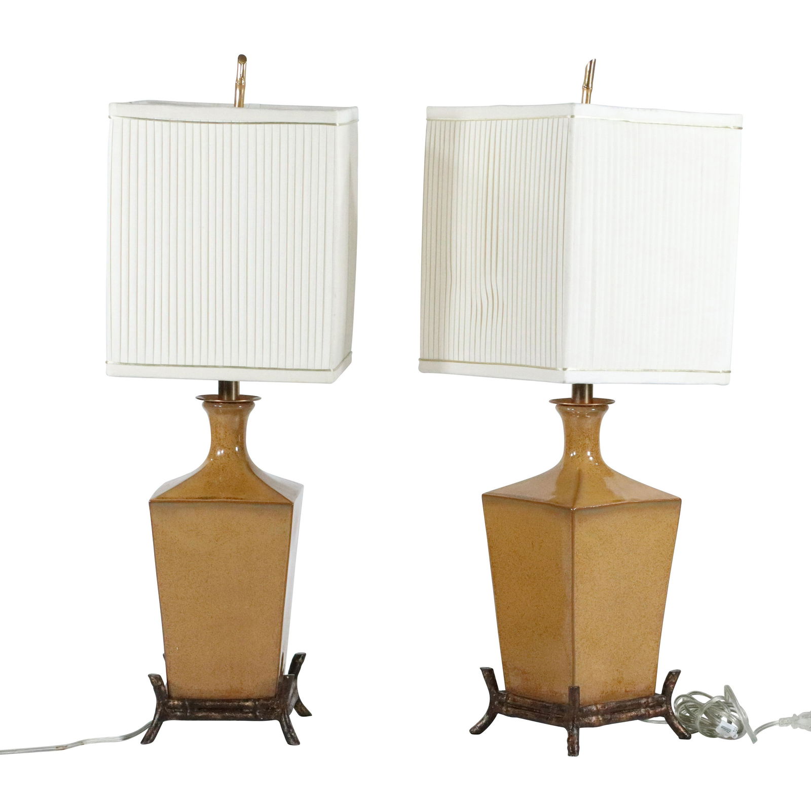 2 Signed Ceramic Mid-Century Lamps, Metal Bamboo Base (1 of 13)