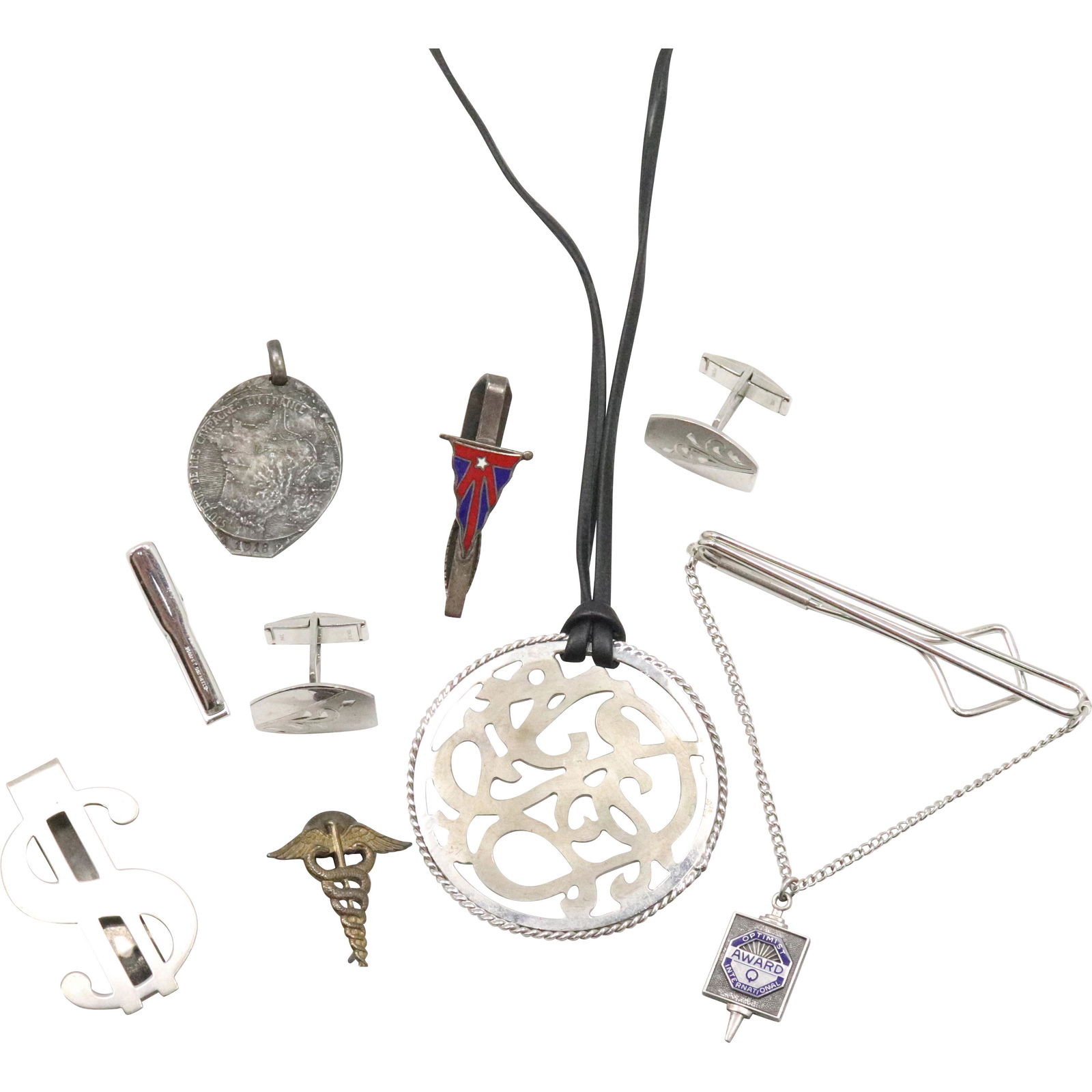 8 Assorted Group Lot Sterling Silver Tie Clips, Pendant (1 of 20)