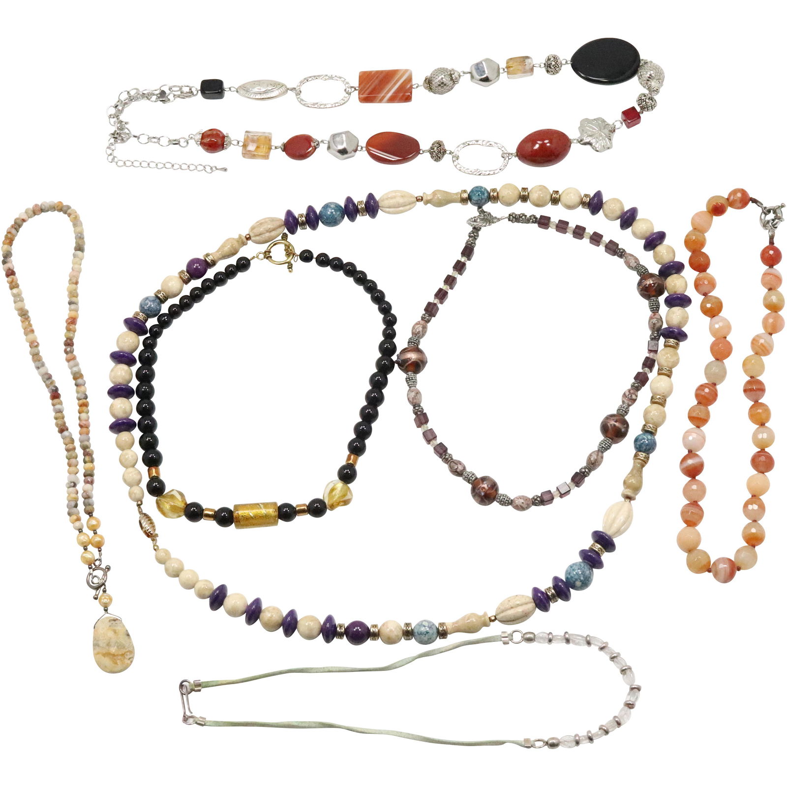 7 Assorted Beaded Necklaces Murano, Agate, Color Stones (1 of 20)