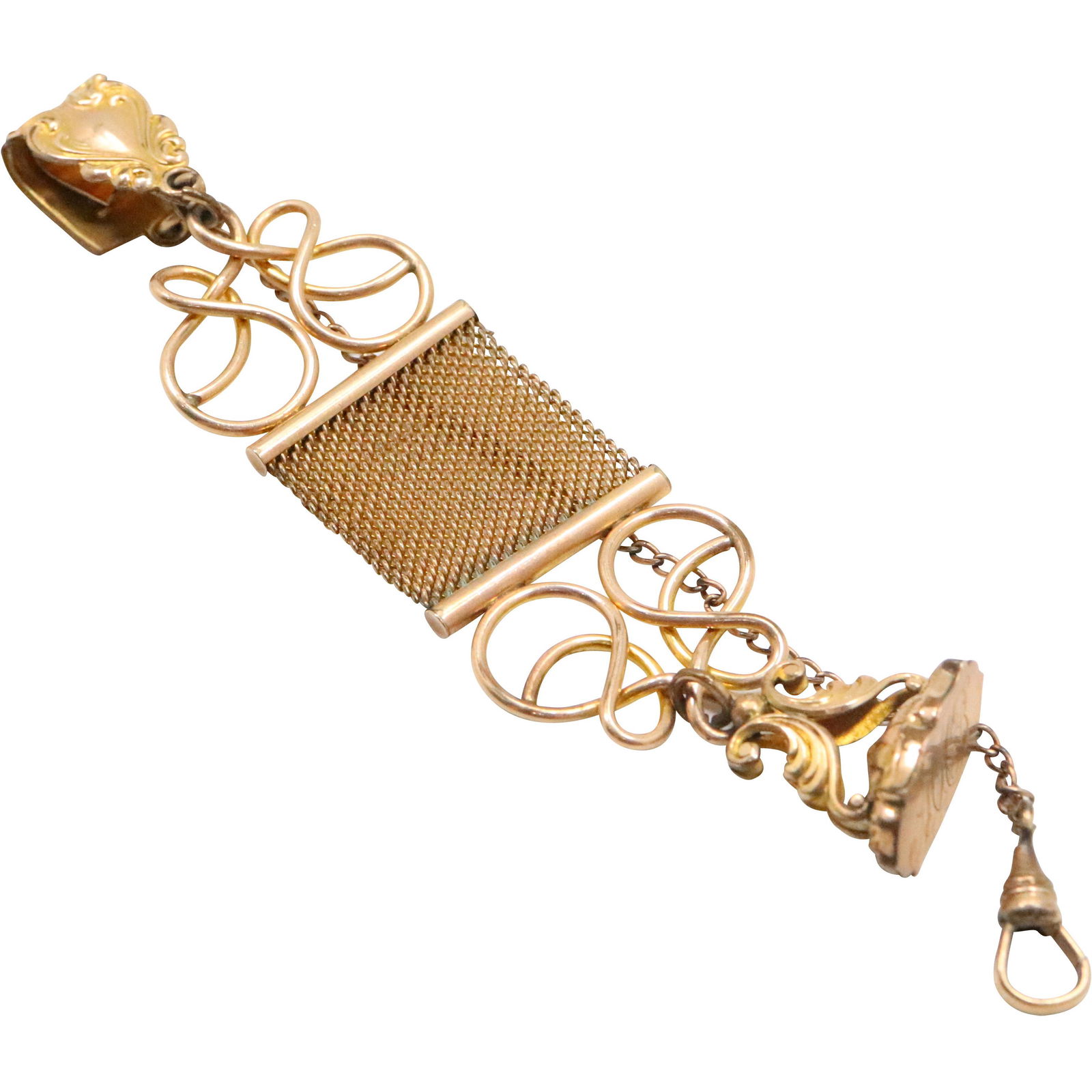 Victorian Watch Fob Stamp GF, Braid Twist 14K, Clip 10K (1 of 5)