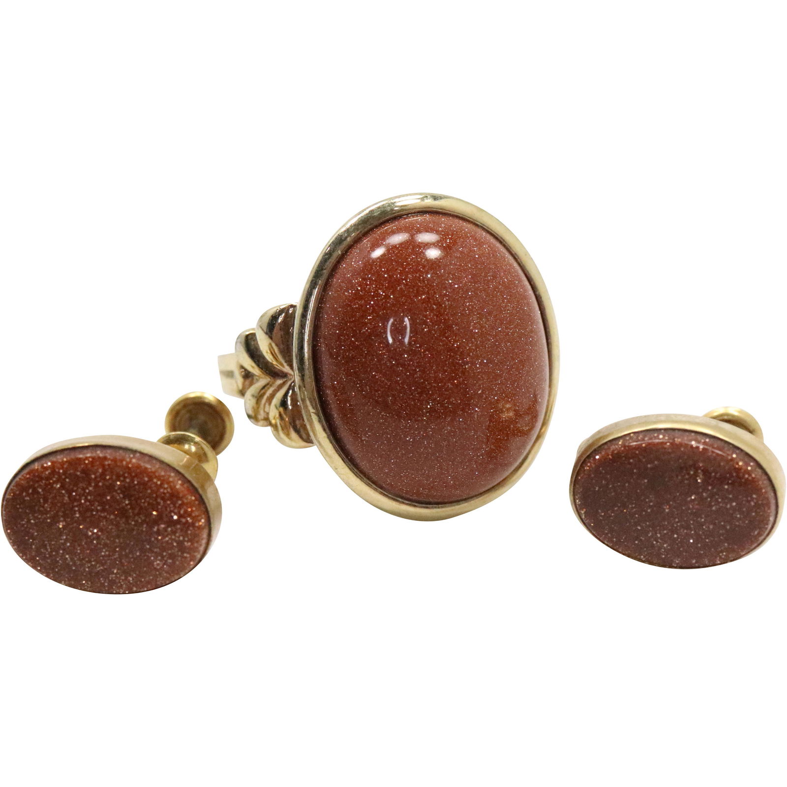 Van Dell 12K GF Moonstone Screw Back Earrings & Ring: Van Dell 12K GF Moonstone Screw Back Earrings & Moonstone Ring Costume Size 8