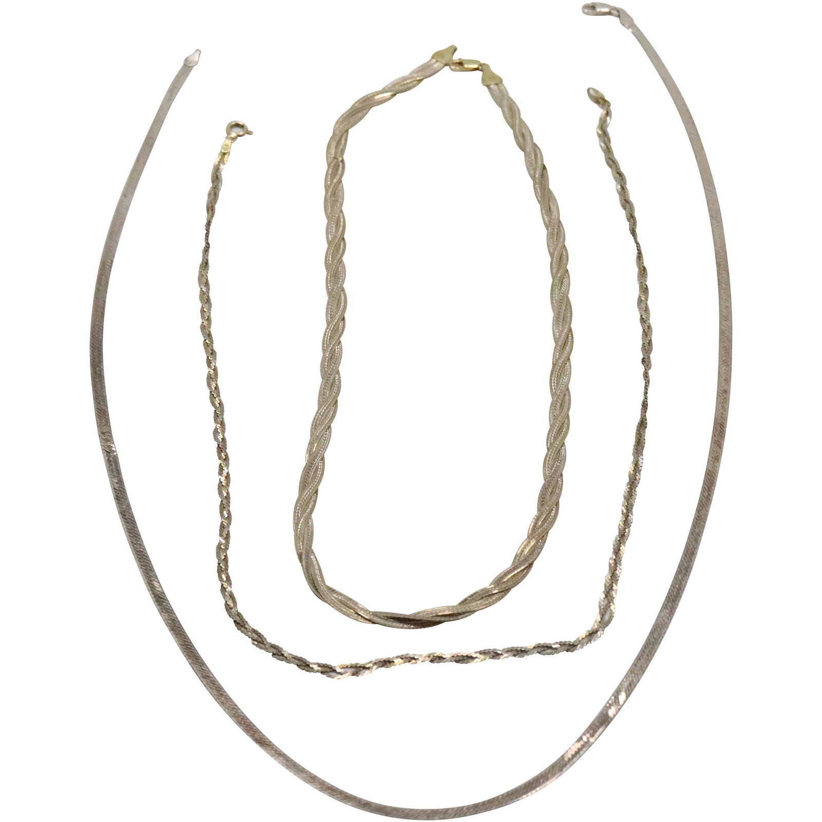 [3] Assorted .925 Sterling Herringbone Necklaces (1 of 9)