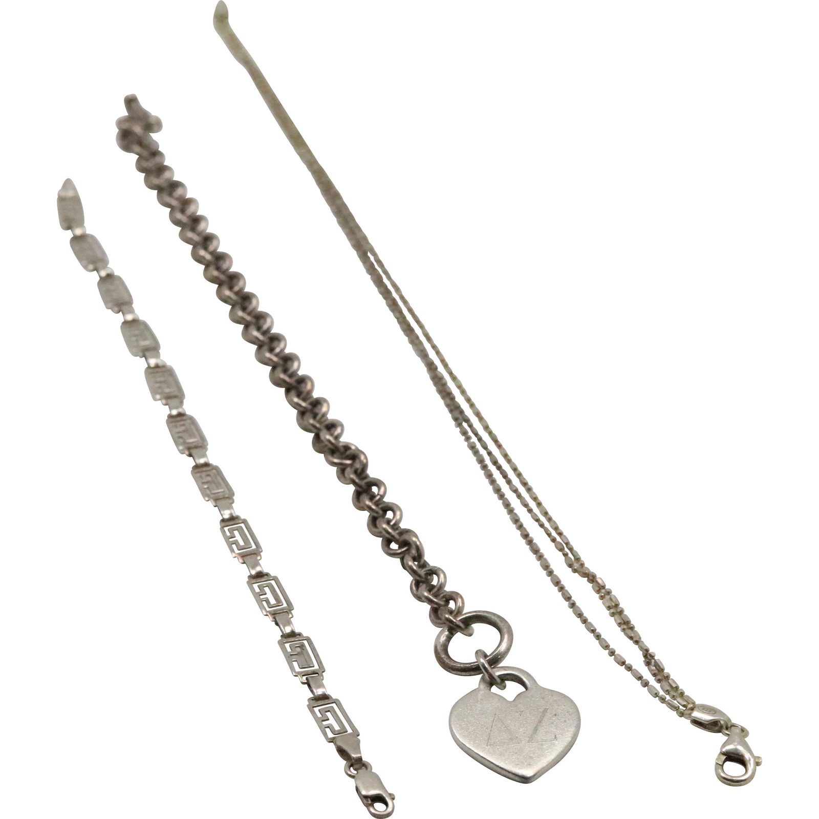 3 Assorted .925 Sterling Silver Bracelets, Heart, Links (1 of 7)