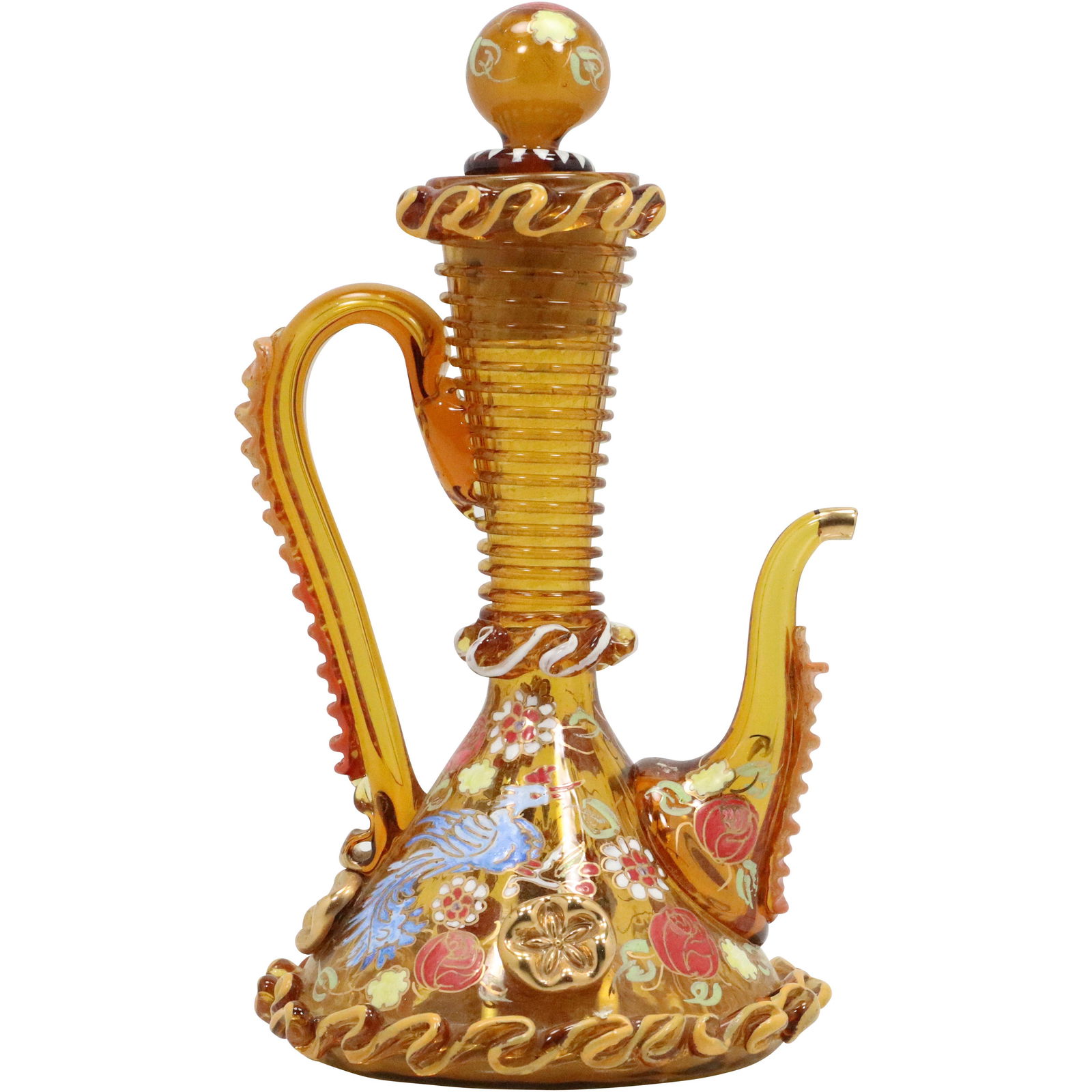 Signed Royo, Spanish Art Glass Pitcher Enamel Decorated (1 of 11)