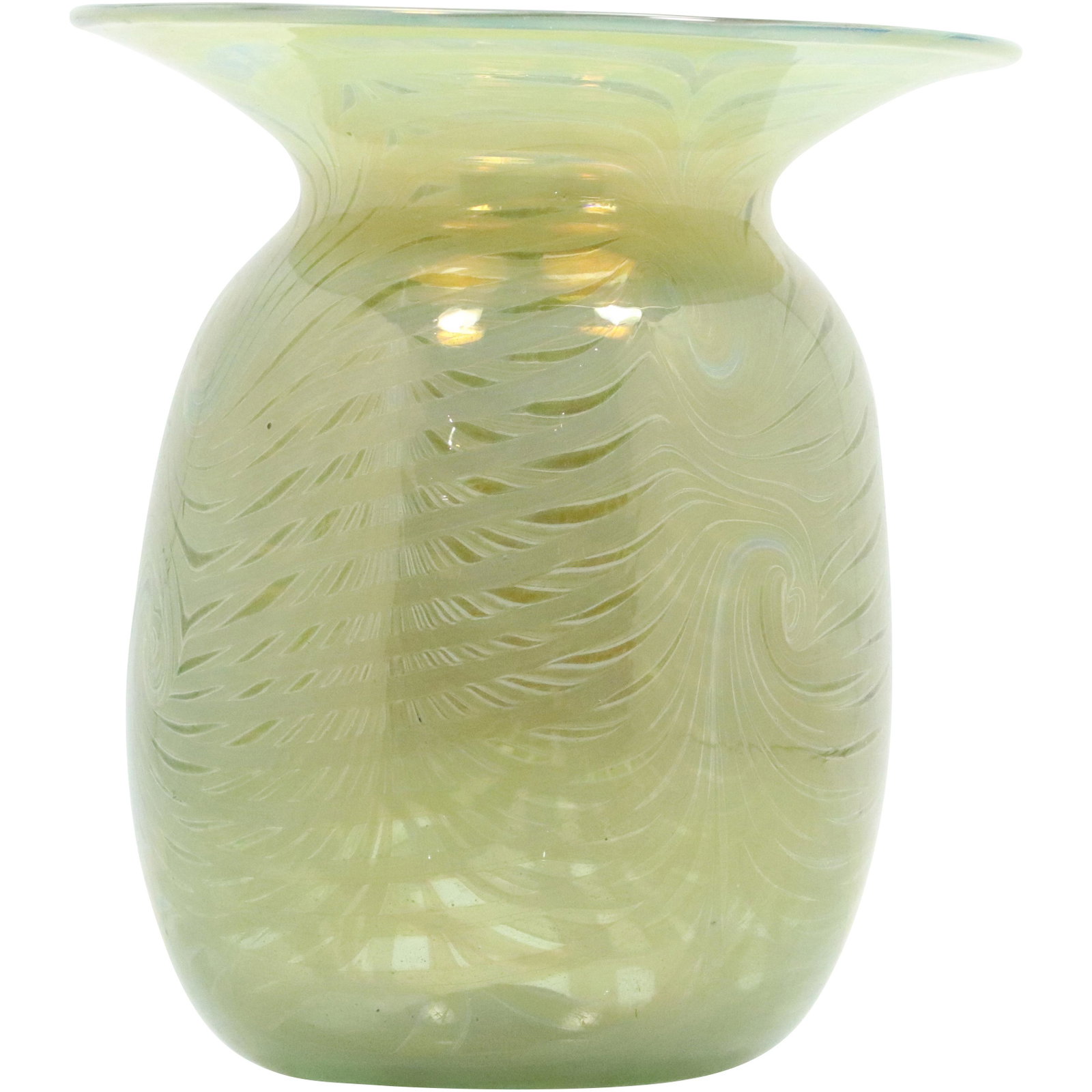 Hand Blown Art Glass Loetz Style Vase with Pontil: Hand Blown Art Glass Loetz Style Vase with Pontil. Size: 6.25 h 5.5 w