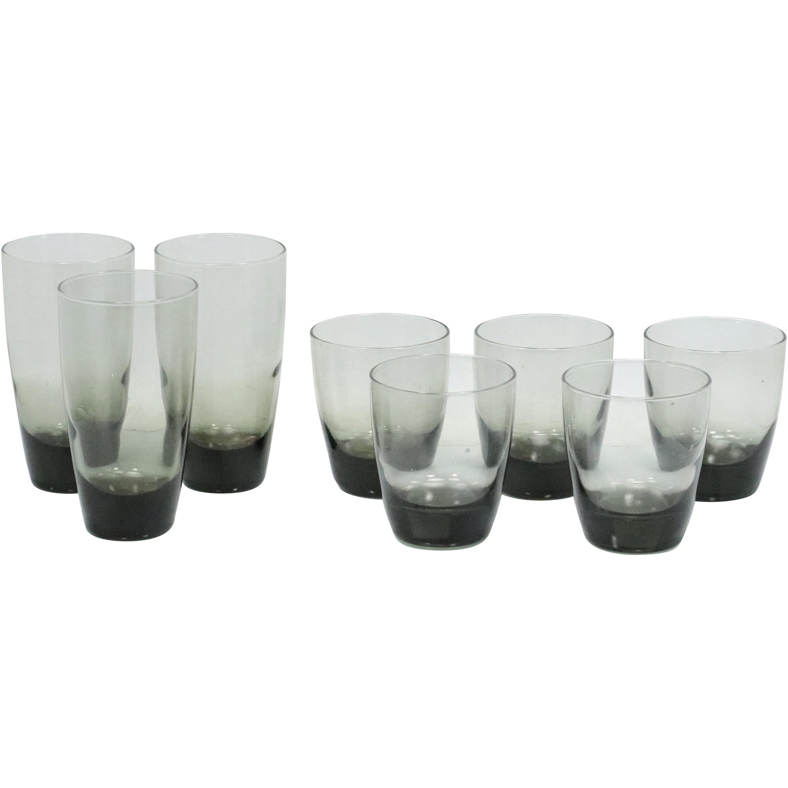 [8] Smoked Glass Drinking Glasses in 2 Sizes: [8] Smoked Glass Drinking Glasses in 2 Sizes. Size: (x5 smalls 4 h 3.5 w), (x3 6 h 3.25 w)