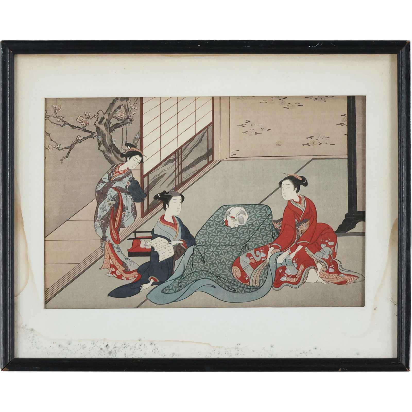 Japanese Woodblock : Three People Sitting at Table (1 of 11)