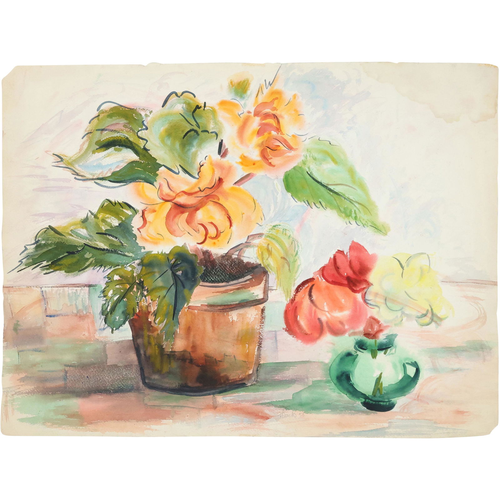 H Sacks 1956 Double Sided Watercolor Flowers Still Life (1 of 16)