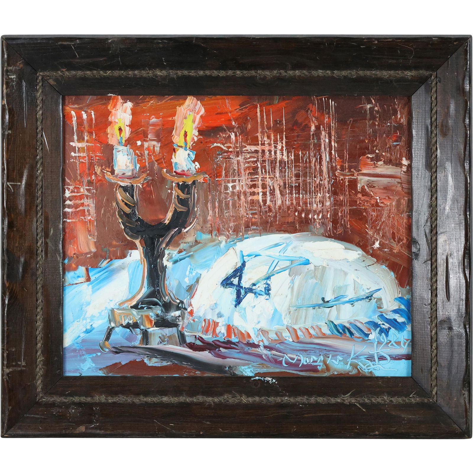 Morris Katz 1984, Jewish-American, Oil/b Judaica Candle (1 of 9)