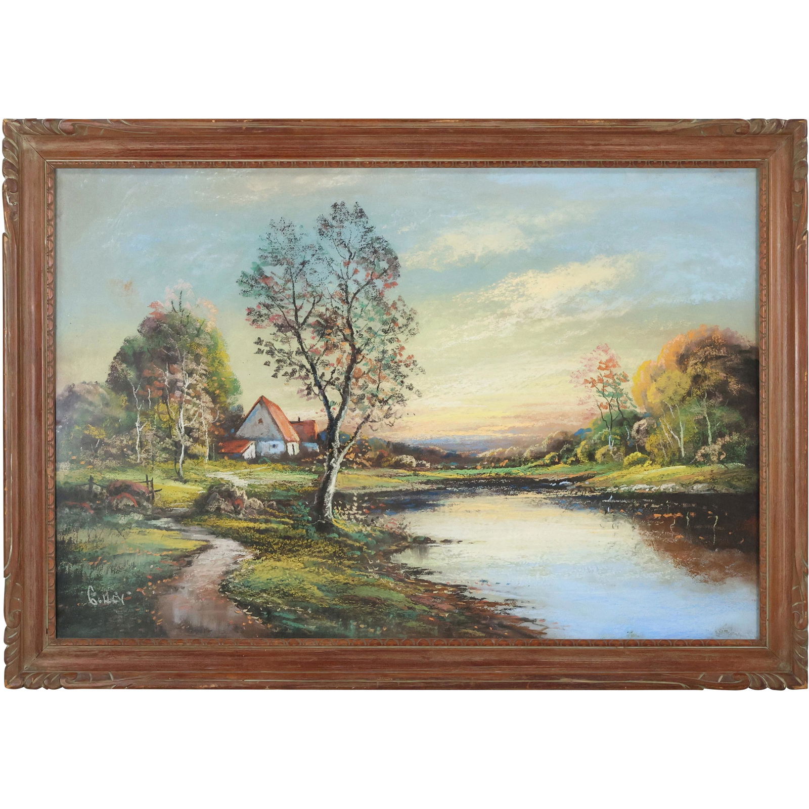 Culley, Circa 1920's Large Pastel Landscape Cottage (1 of 11)