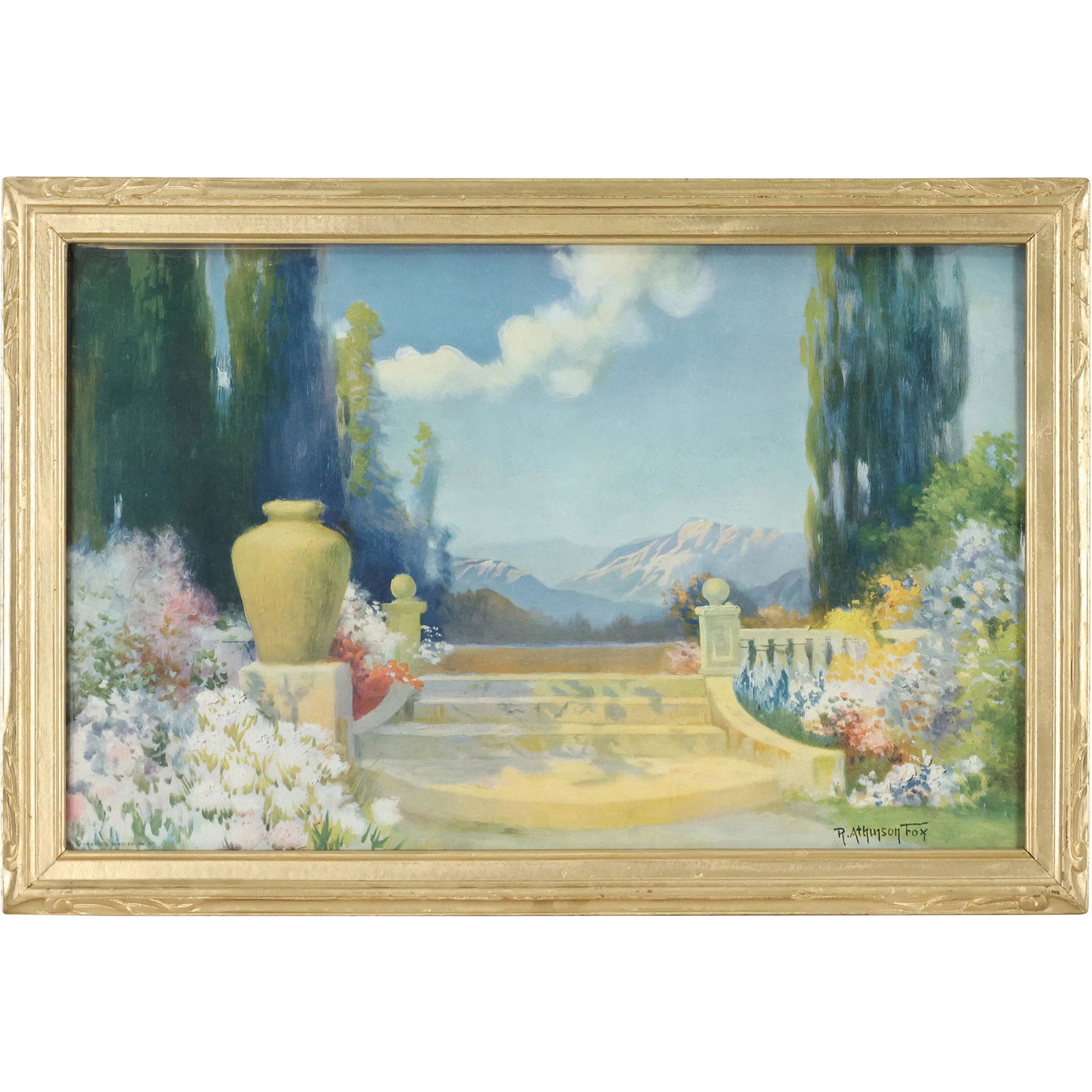 R Atkinson Fox, 1930s Art Deco Print of Garden Setting (1 of 10)