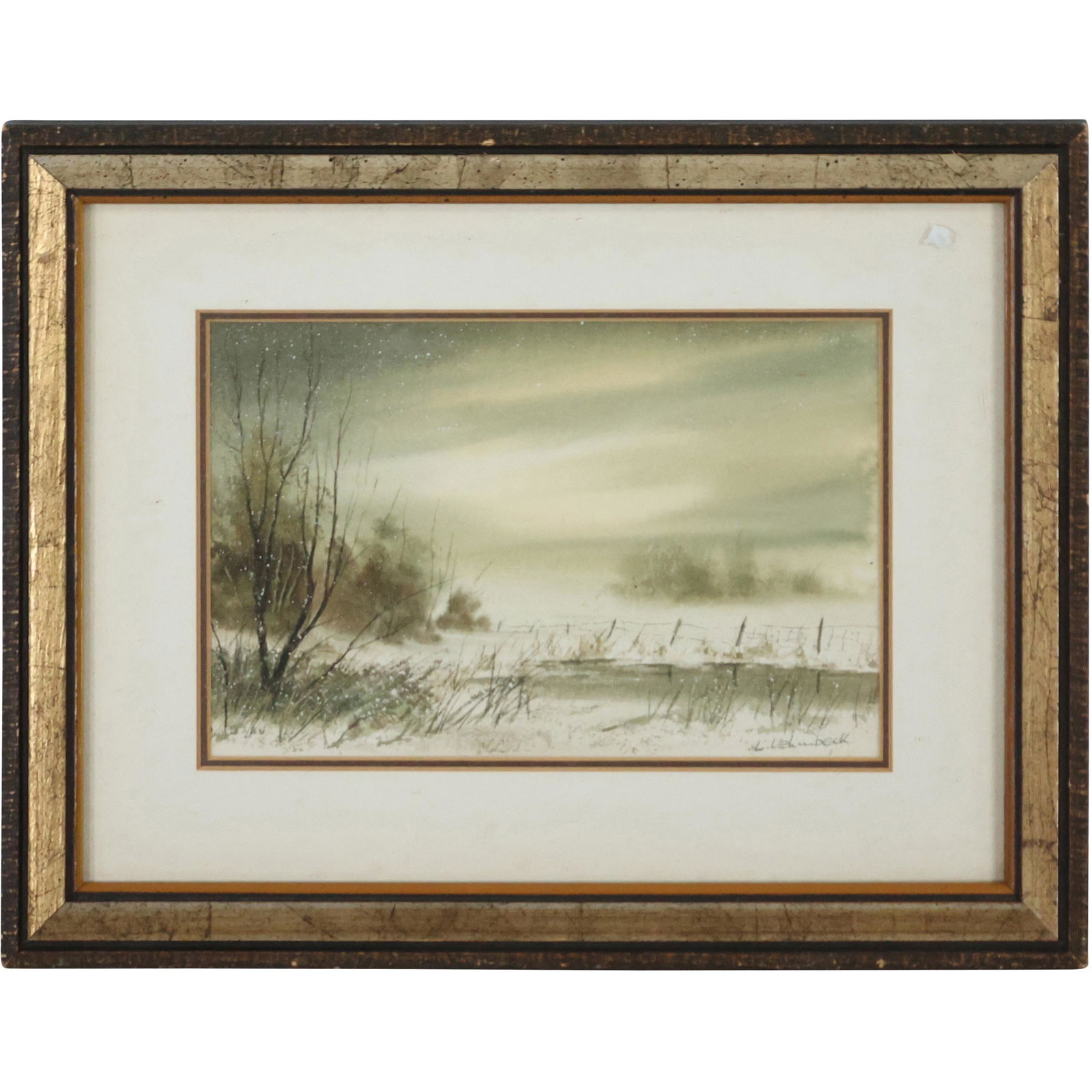 L Lehmbeck, Watercolor Painting Winter Pond with Fence (1 of 8)