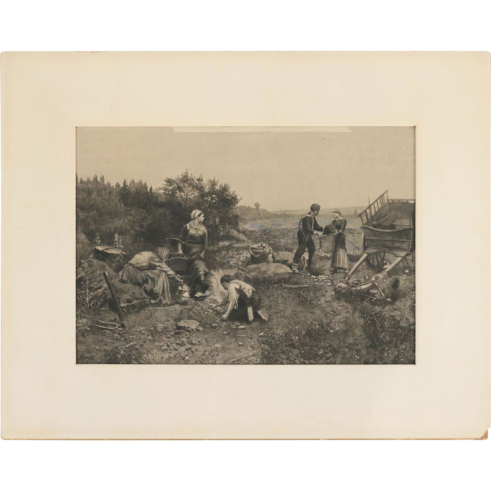 Ridway Kinight Lithograph Farmer Field Workers, Cart (1 of 9)