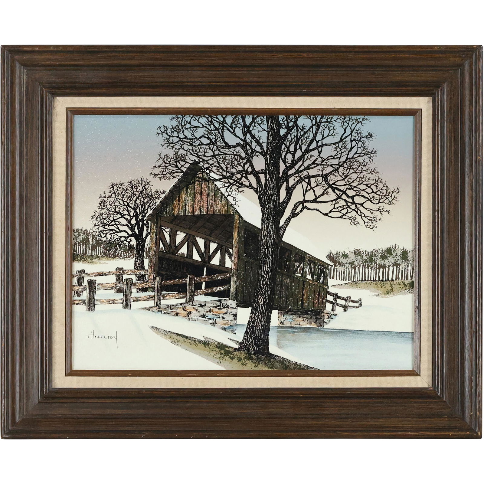 T Hamilton, Oil Painting Vermont Covered Bridge (1 of 13)