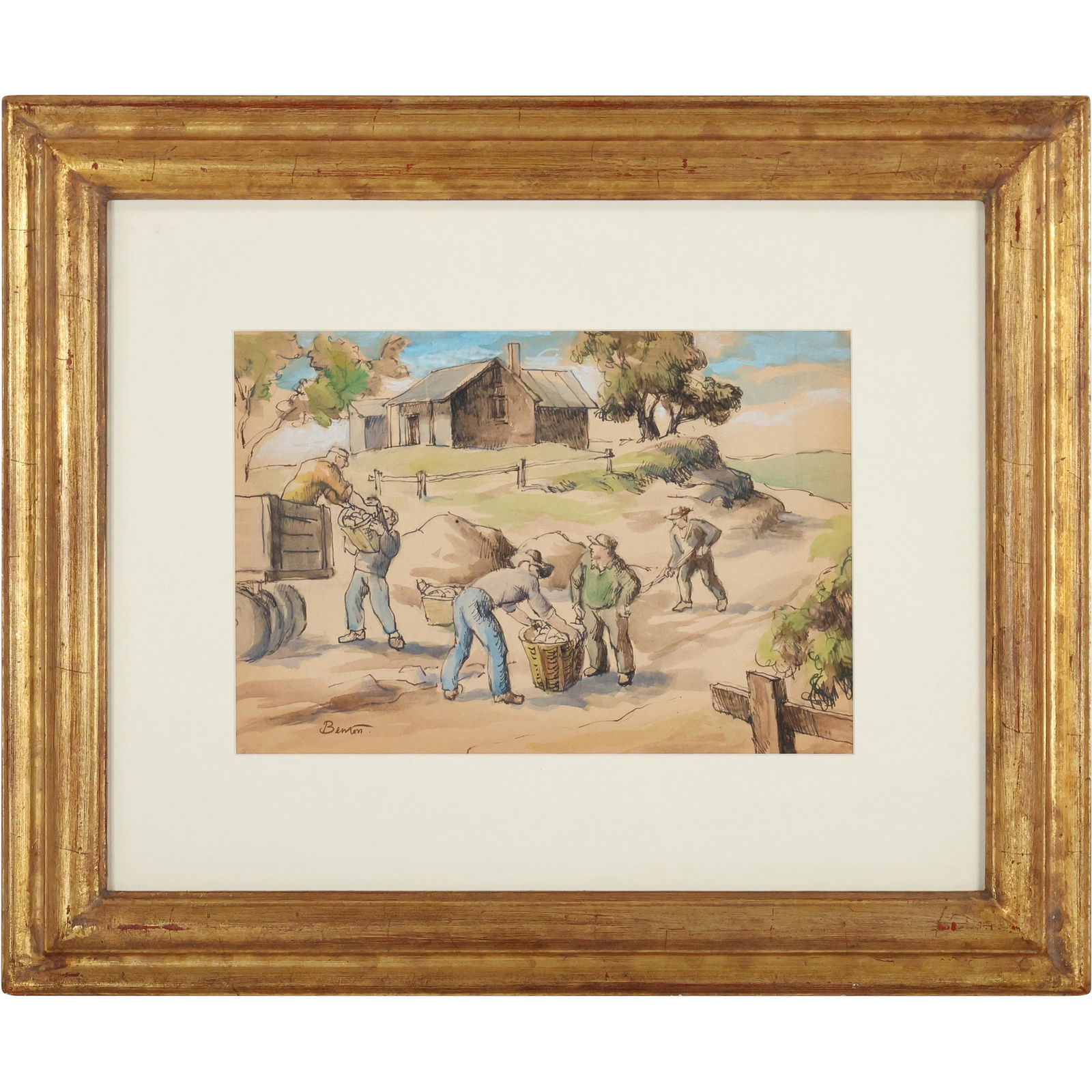 Thomas Hart Benton, Working Farmers Watercolor and Ink (1 of 10)